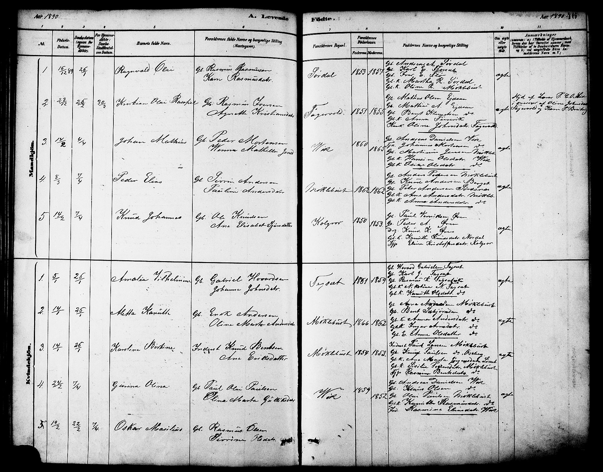 Ministerialprotokoller, klokkerbøker og fødselsregistre - Møre og Romsdal, AV/SAT-A-1454/502/L0027: Parish register (copy) no. 502C01, 1878-1908, p. 46