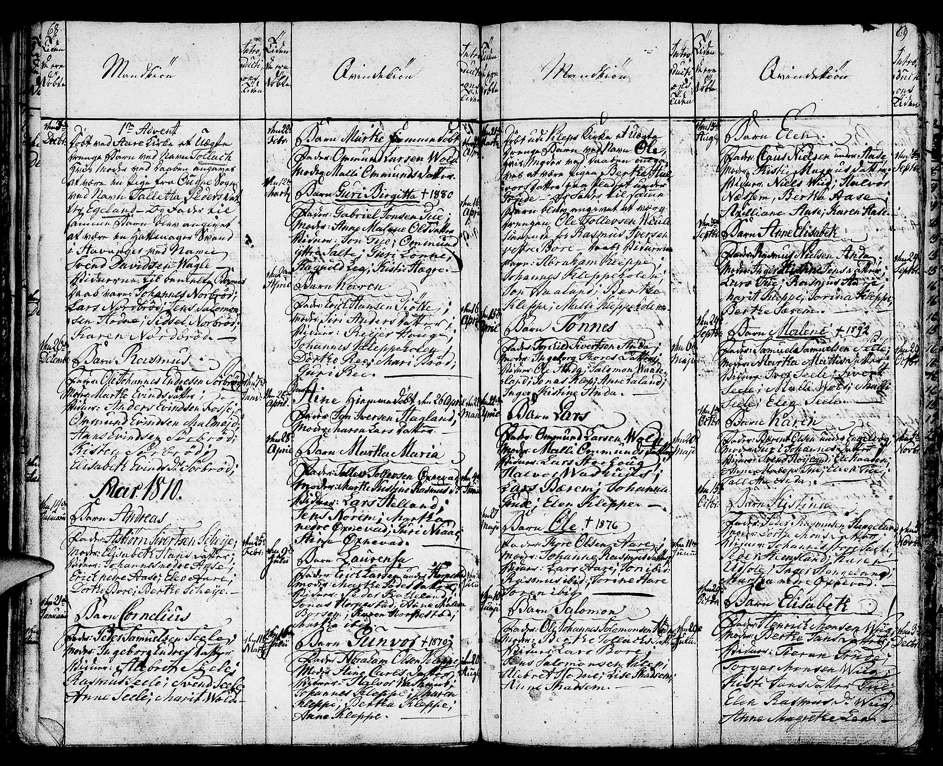 Klepp sokneprestkontor, SAST/A-101803/001/3/30BA/L0001: Parish register (official) no. A 1, 1793-1819, p. 68-69