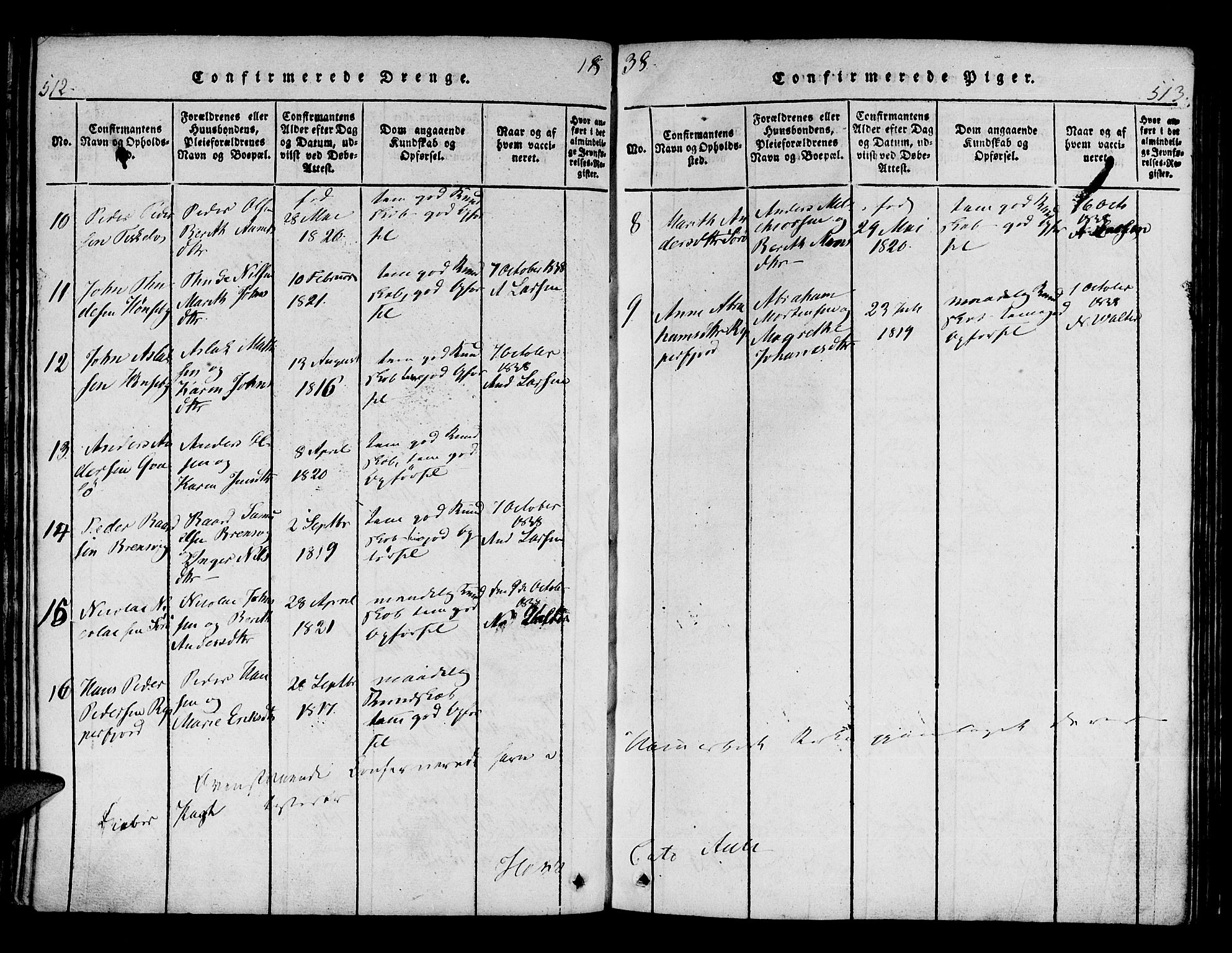 Hammerfest sokneprestkontor, AV/SATØ-S-1347/H/Ha/L0003.kirke: Parish register (official) no. 3, 1821-1842, p. 512-513