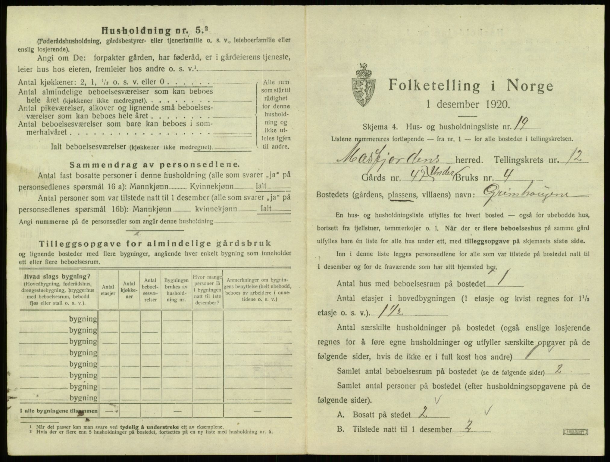 SAB, 1920 census for Masfjorden, 1920, p. 633