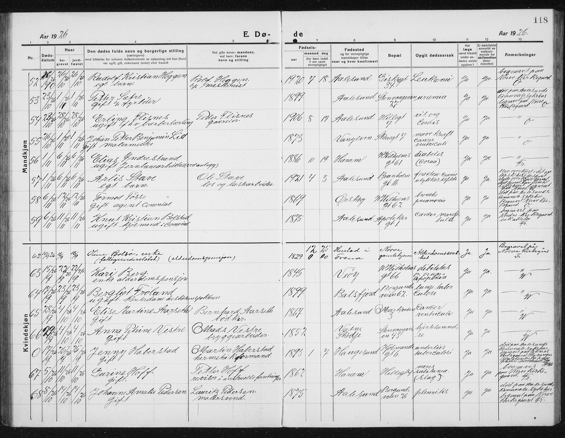 Ministerialprotokoller, klokkerbøker og fødselsregistre - Møre og Romsdal, AV/SAT-A-1454/529/L0474: Parish register (copy) no. 529C11, 1918-1938, p. 118