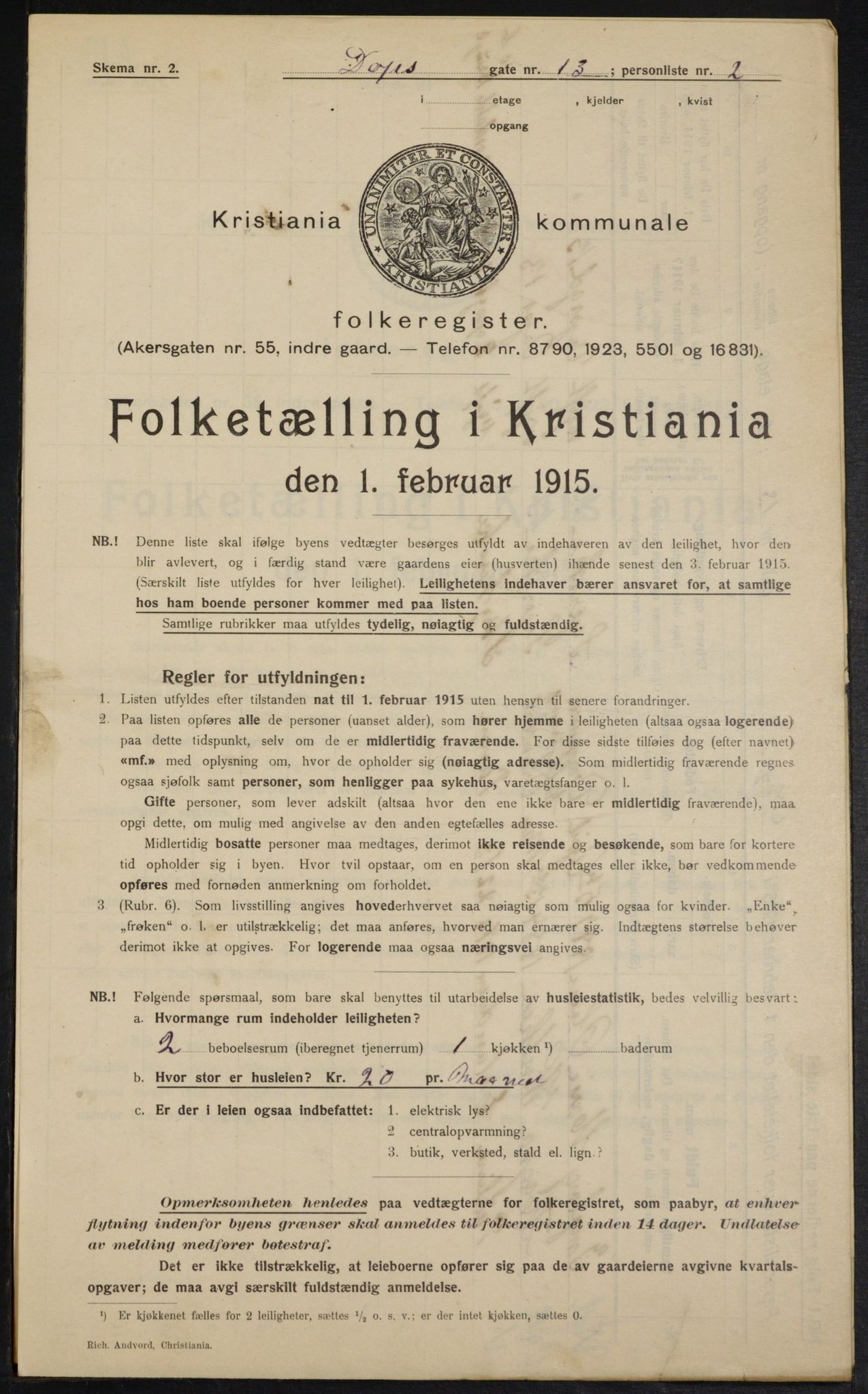 OBA, Municipal Census 1915 for Kristiania, 1915, p. 16001