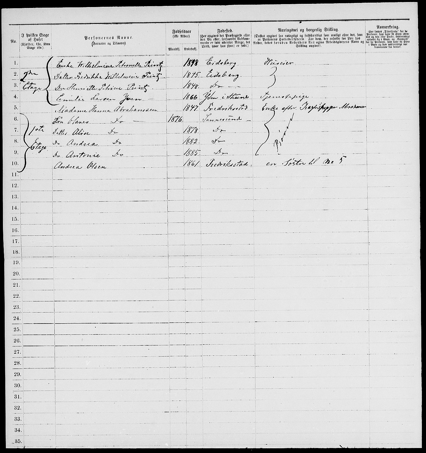 RA, 1885 census for 0102 Sarpsborg, 1885, p. 12