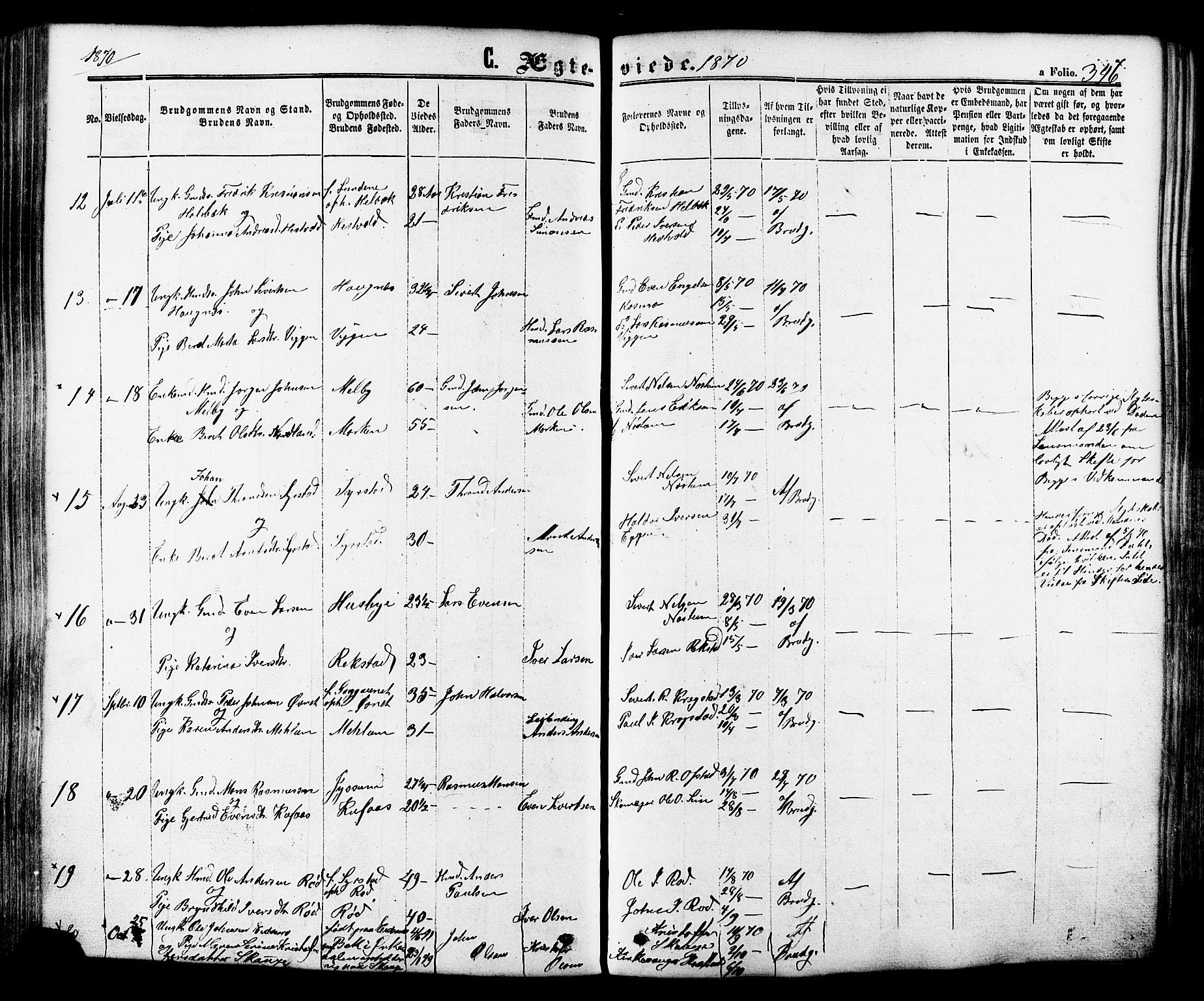 Ministerialprotokoller, klokkerbøker og fødselsregistre - Sør-Trøndelag, SAT/A-1456/665/L0772: Parish register (official) no. 665A07, 1856-1878, p. 346