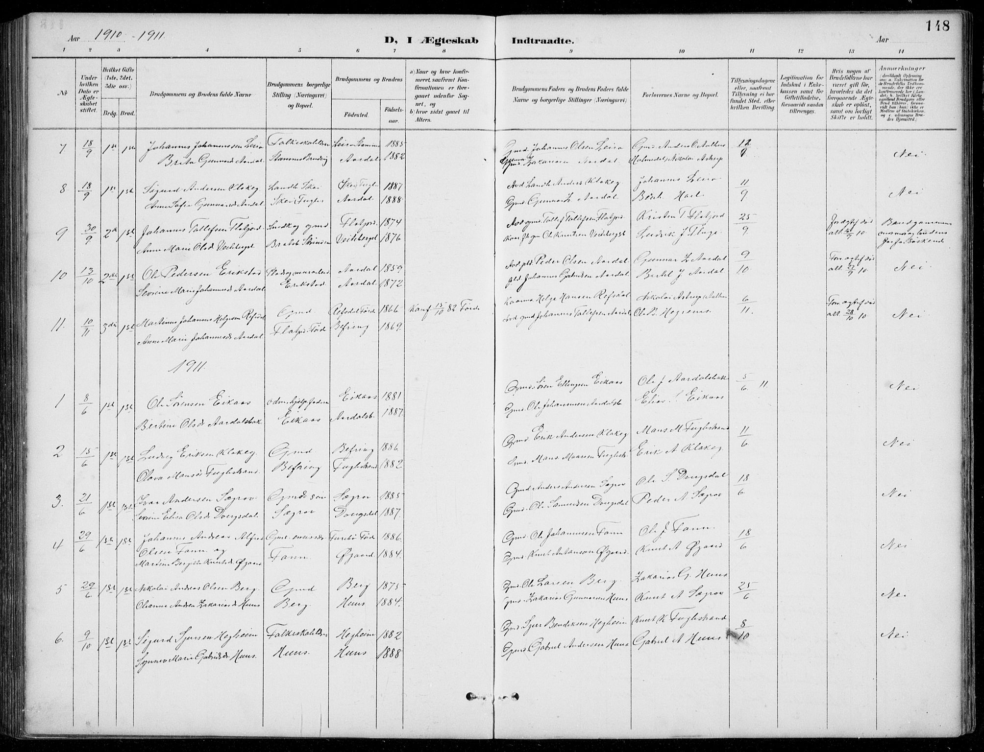 Jølster sokneprestembete, SAB/A-80701/H/Hab/Habb/L0002: Parish register (copy) no. B 2, 1887-1920, p. 148