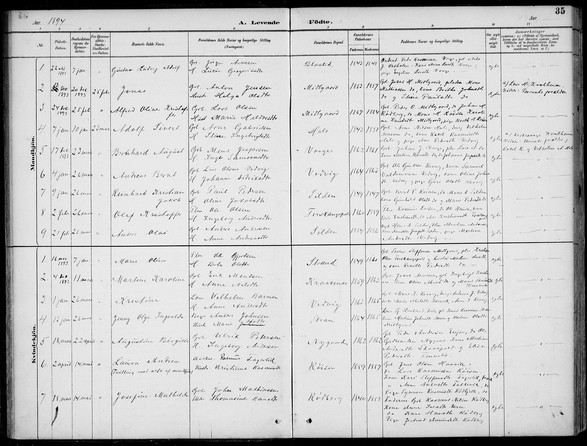 Selje sokneprestembete, SAB/A-99938/H/Ha/Haa/Haac/L0002: Parish register (official) no. C  2, 1889-1904, p. 35