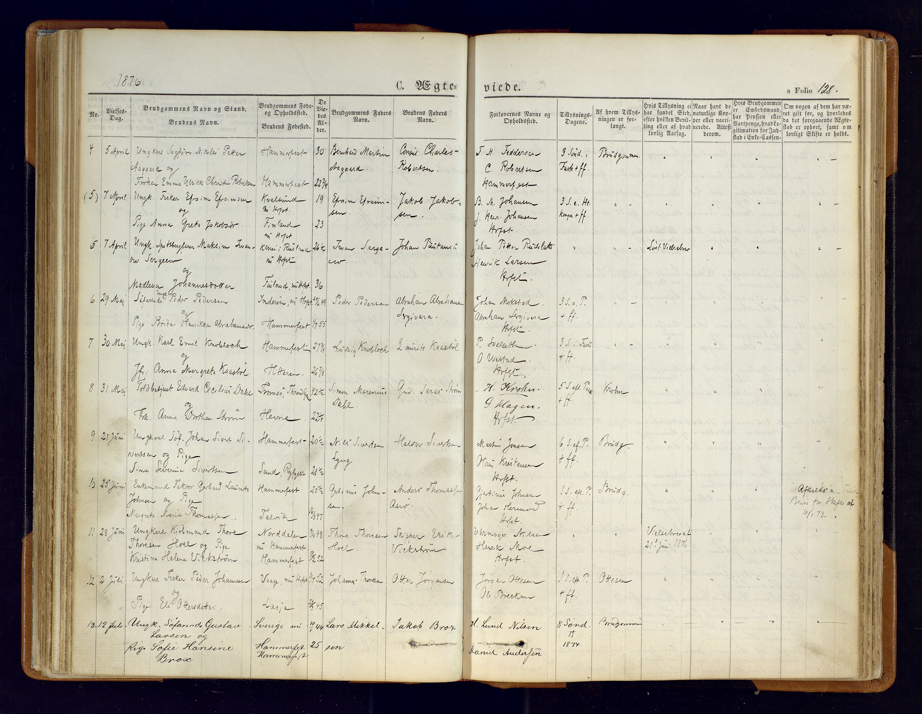 Hammerfest sokneprestkontor, AV/SATØ-S-1347/H/Ha/L0006.kirke: Parish register (official) no. 6, 1869-1877, p. 128