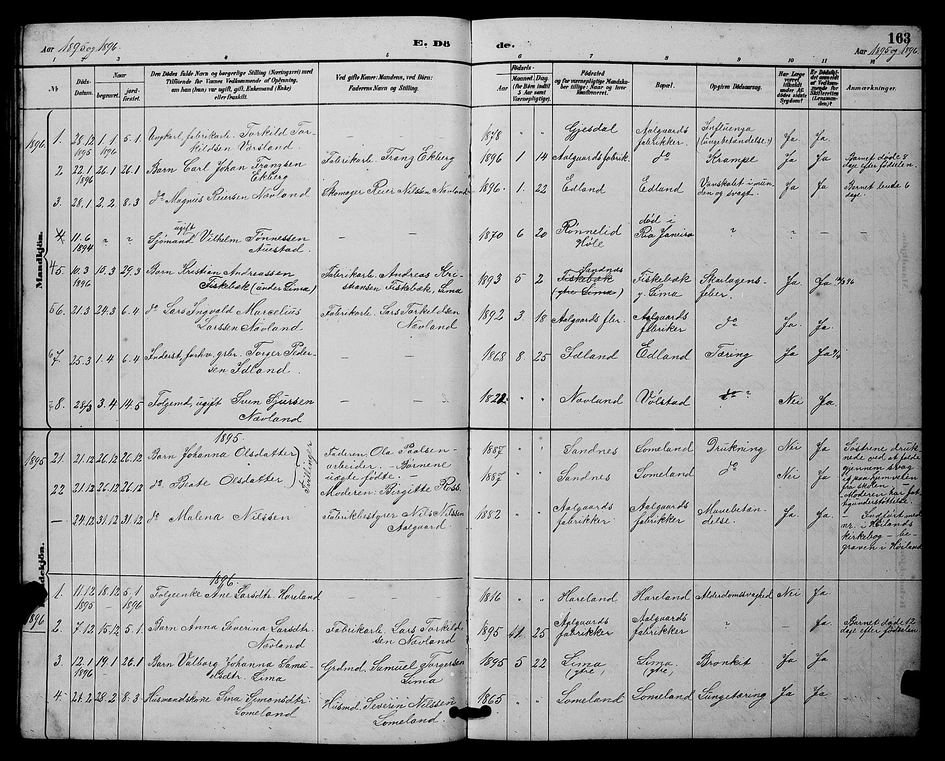 Lye sokneprestkontor, SAST/A-101794/001/30BB/L0008: Parish register (copy) no. B 7, 1887-1901, p. 163