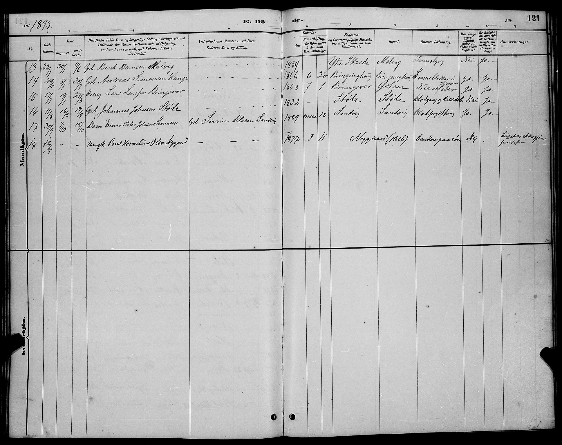 Ministerialprotokoller, klokkerbøker og fødselsregistre - Møre og Romsdal, AV/SAT-A-1454/503/L0048: Parish register (copy) no. 503C03, 1885-1893, p. 121