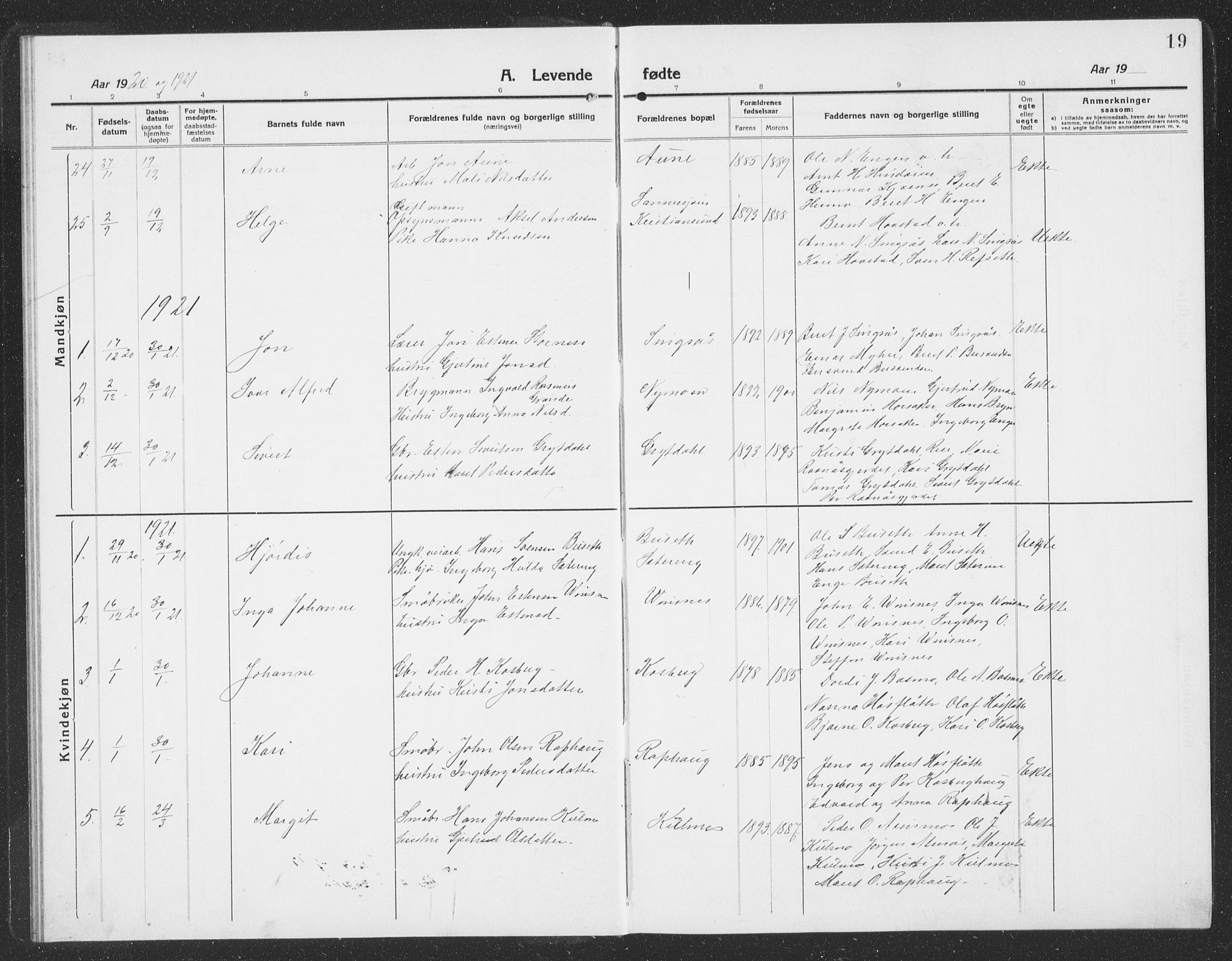 Ministerialprotokoller, klokkerbøker og fødselsregistre - Sør-Trøndelag, SAT/A-1456/688/L1030: Parish register (copy) no. 688C05, 1916-1939, p. 19