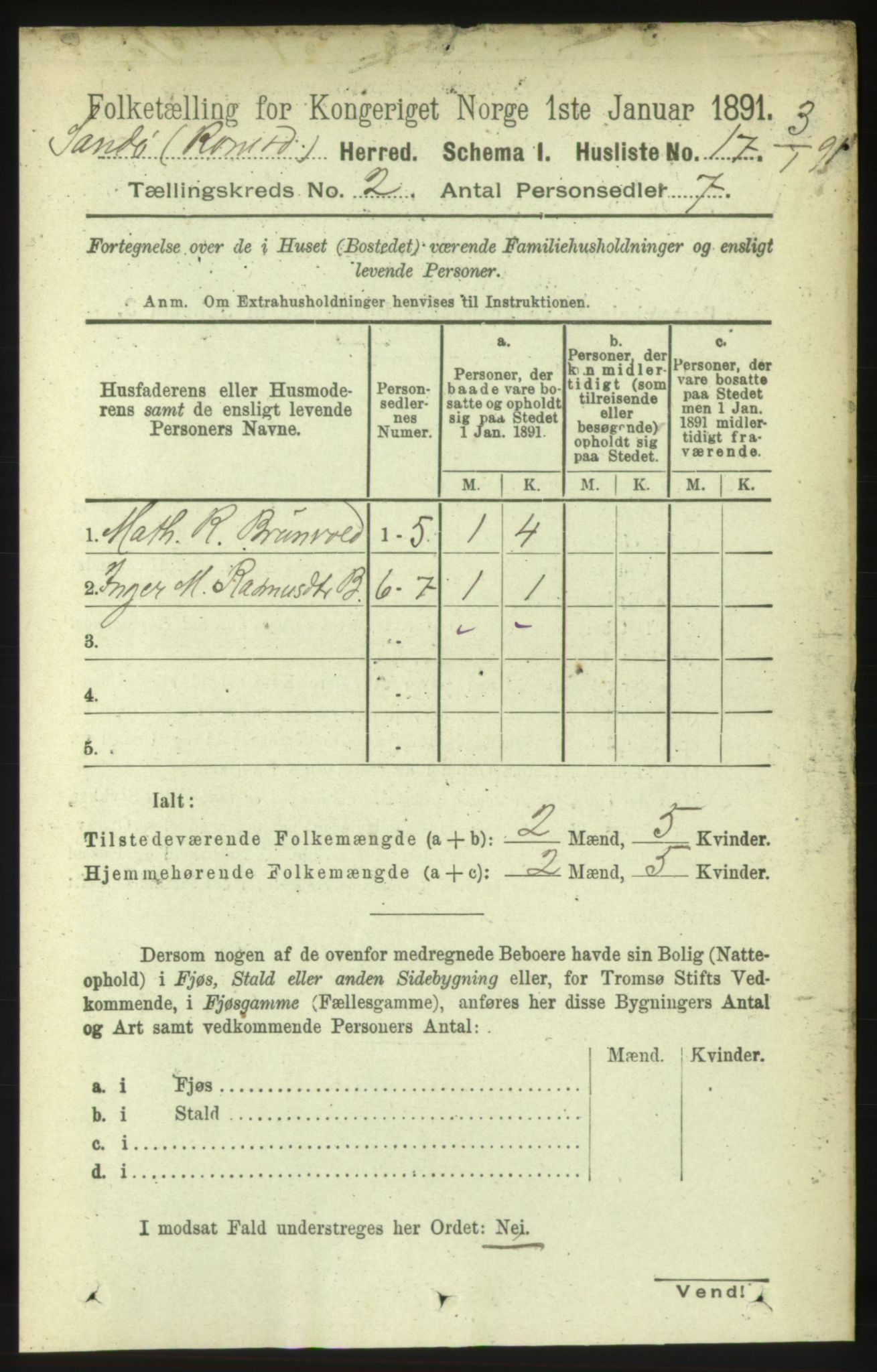 RA, 1891 census for 1546 Sandøy, 1891, p. 484