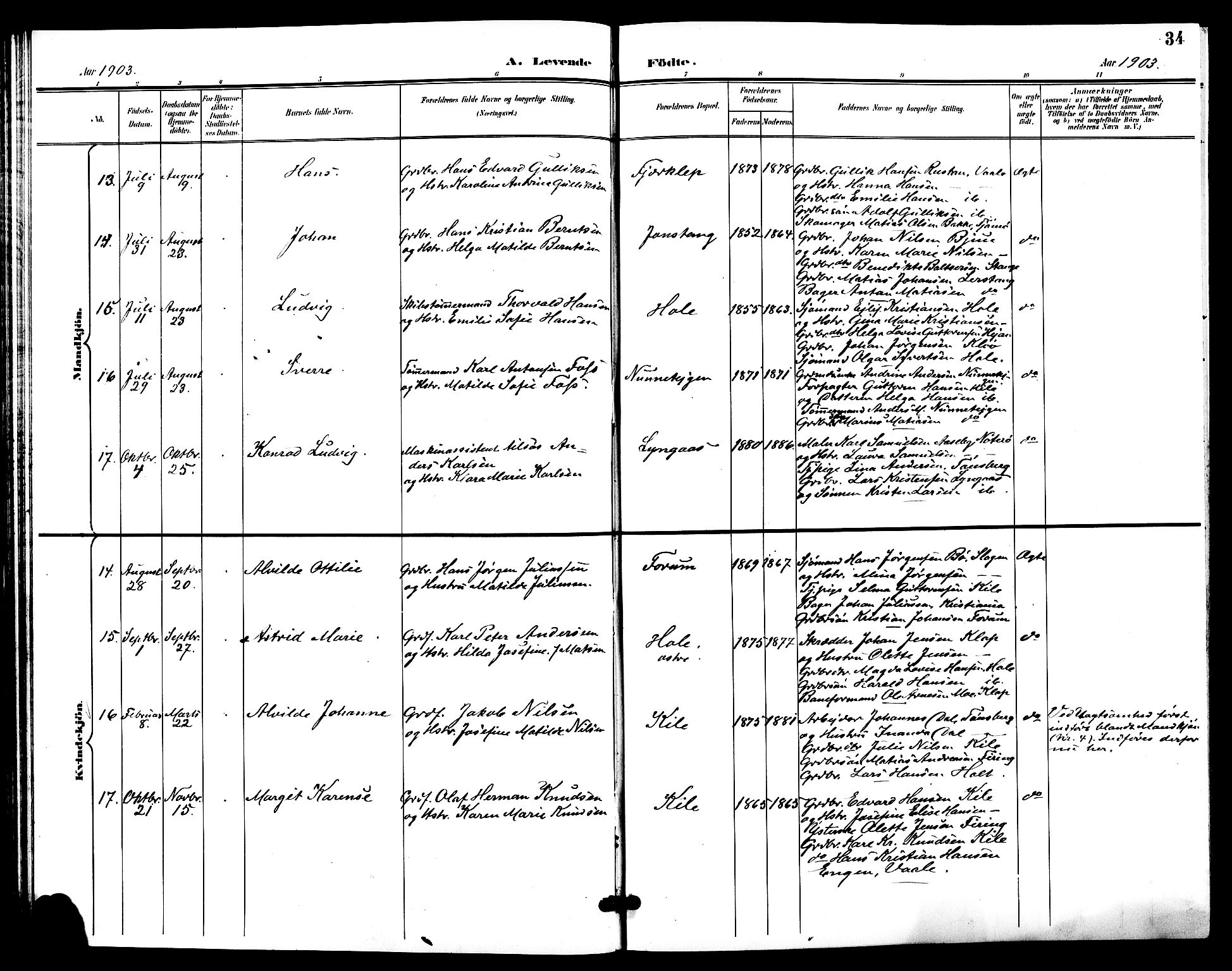 Ramnes kirkebøker, AV/SAKO-A-314/G/Ga/L0004: Parish register (copy) no. I 4, 1896-1911, p. 34