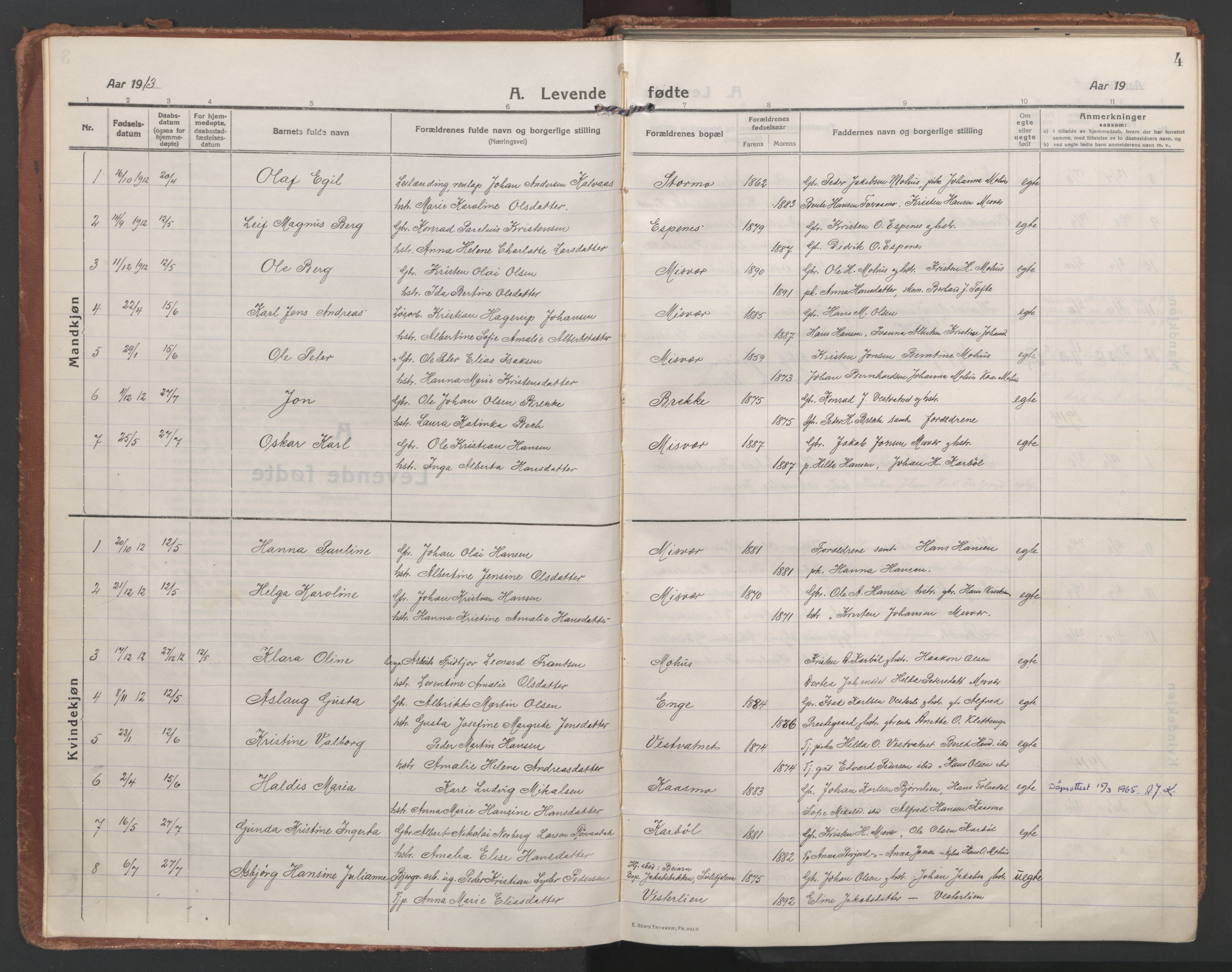 Ministerialprotokoller, klokkerbøker og fødselsregistre - Nordland, SAT/A-1459/852/L0748: Parish register (official) no. 852A18, 1913-1932, p. 4