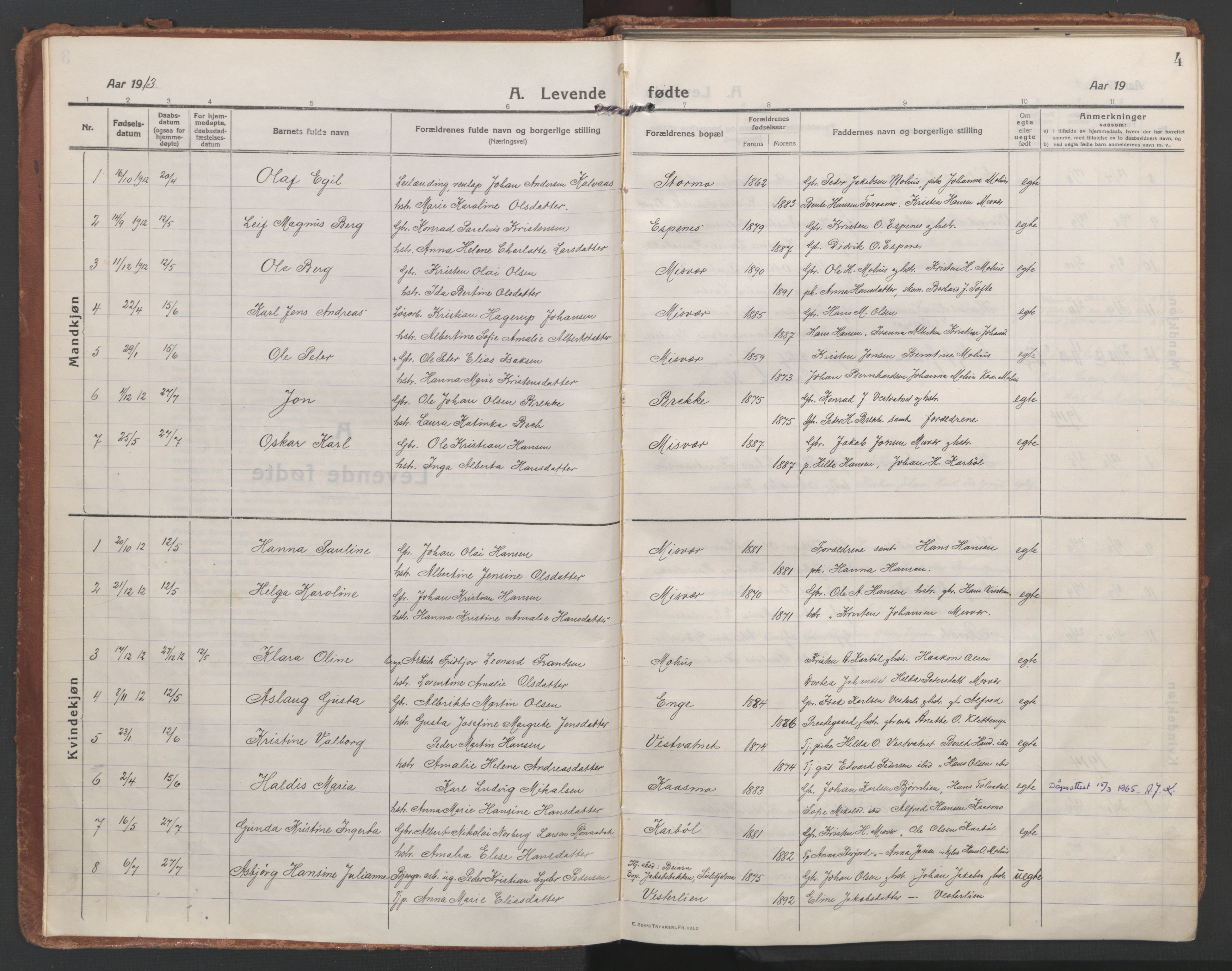 Ministerialprotokoller, klokkerbøker og fødselsregistre - Nordland, AV/SAT-A-1459/852/L0748: Parish register (official) no. 852A18, 1913-1932, p. 4