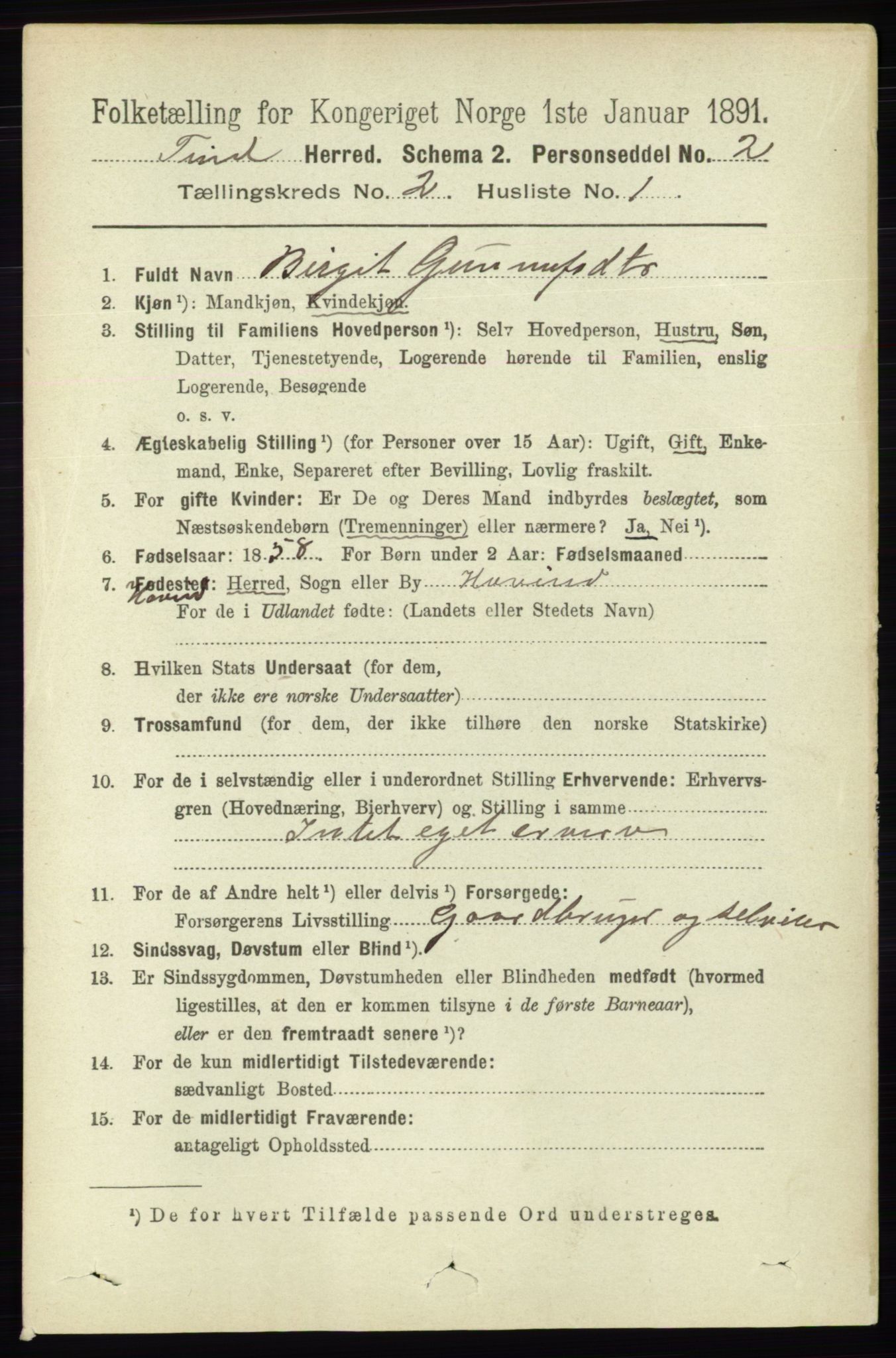 RA, 1891 census for 0826 Tinn, 1891, p. 150