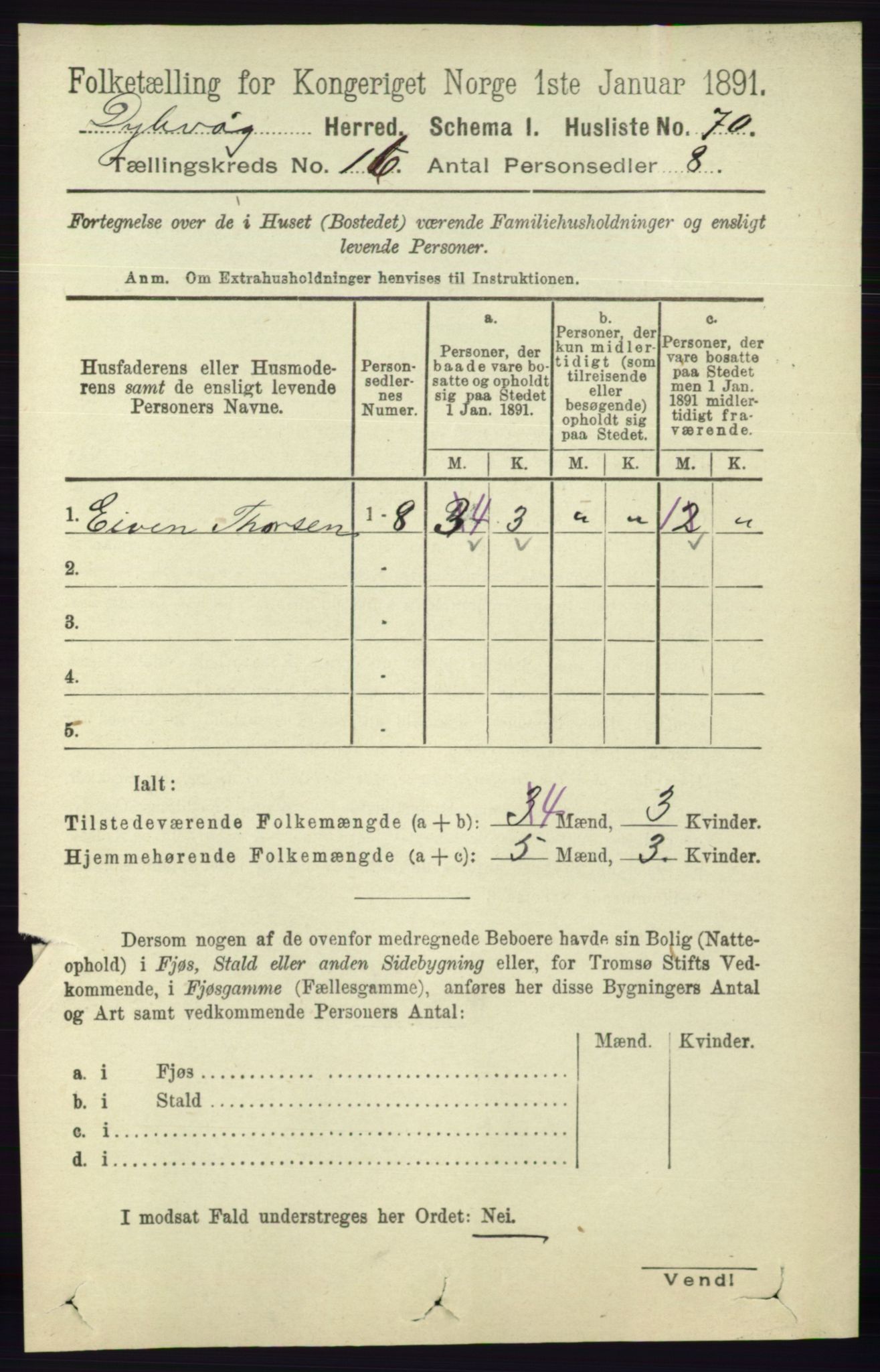 RA, 1891 census for 0915 Dypvåg, 1891, p. 6394