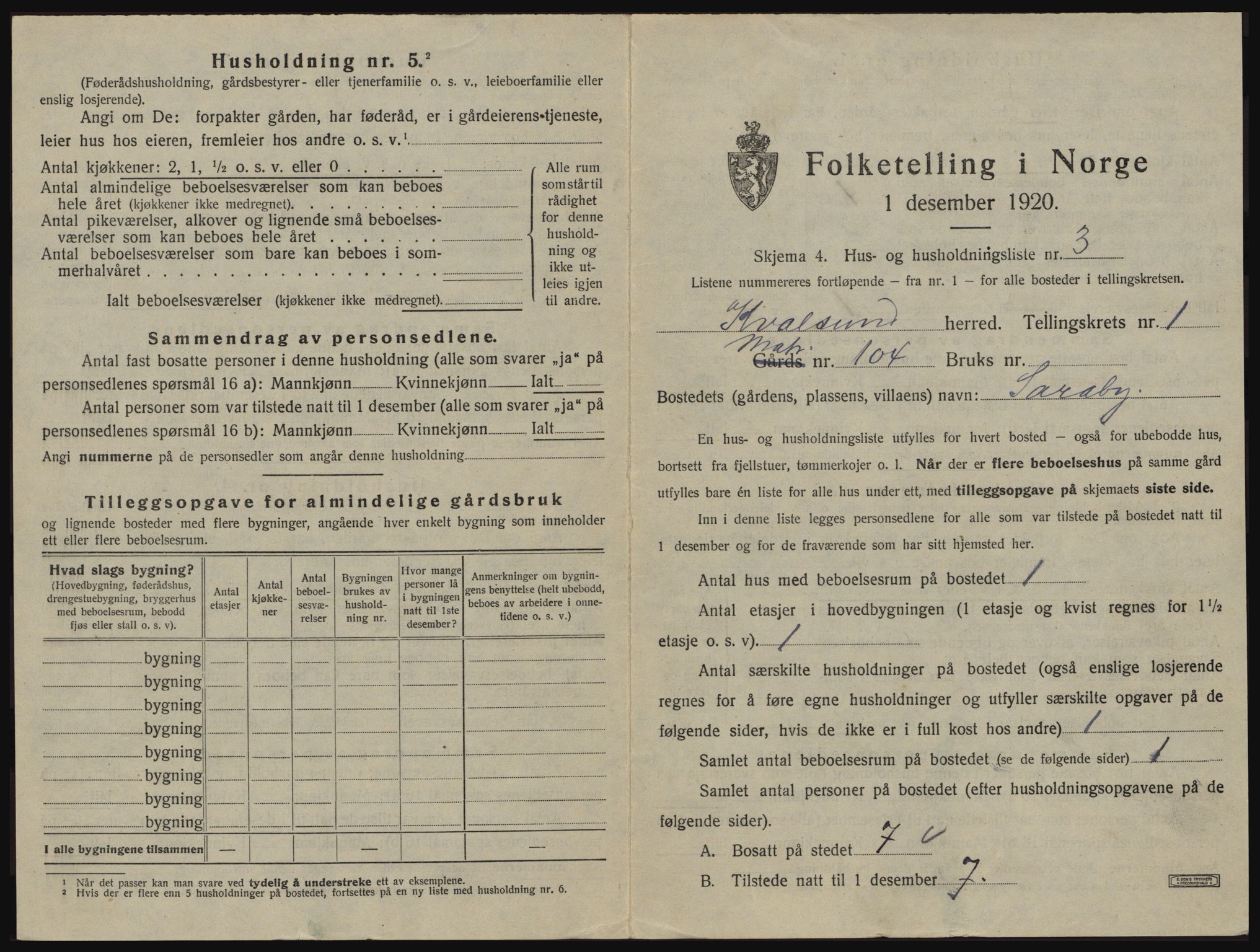 SATØ, 1920 census for , 1920, p. 50