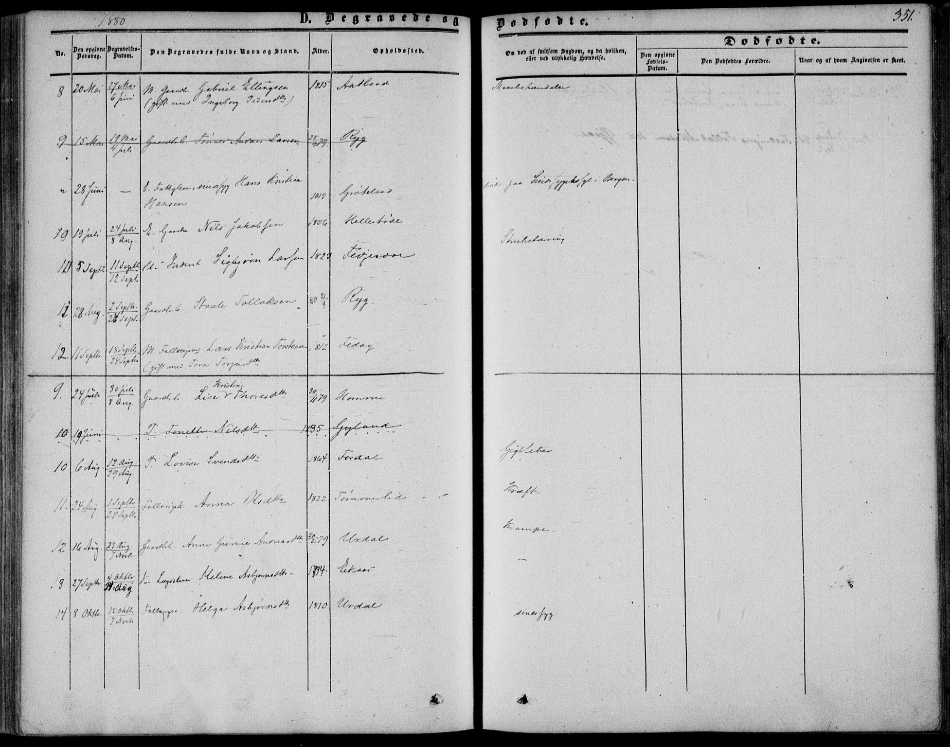 Bakke sokneprestkontor, AV/SAK-1111-0002/F/Fa/Fab/L0002: Parish register (official) no. A 2, 1855-1884, p. 351