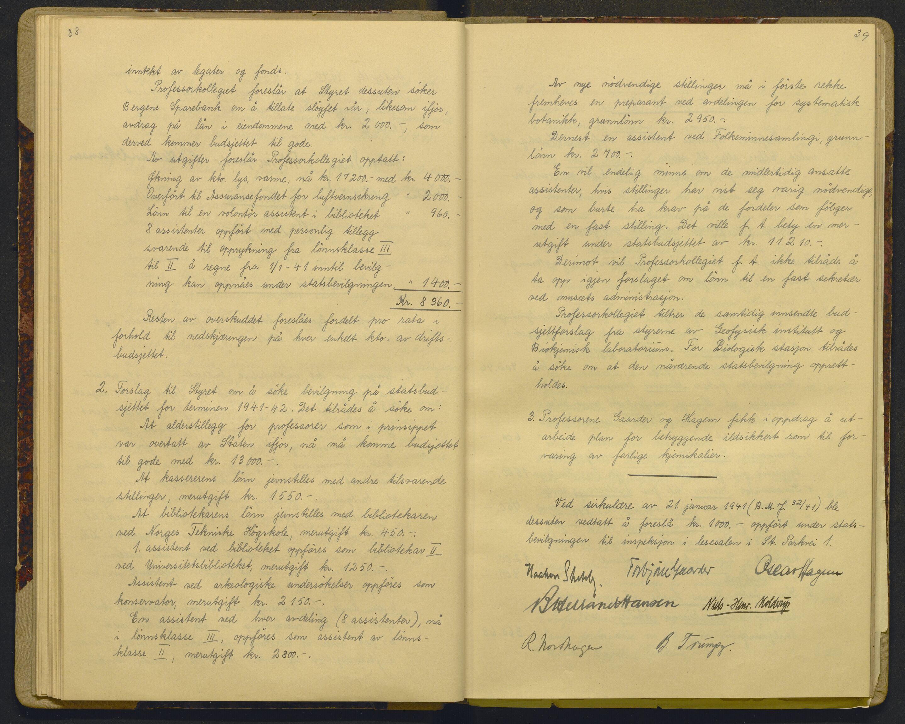 Bergens Museum, AV/SAB-A-17301/18/A/L0003: Professorkollegiets forhandlingsprotokoll med register , 1939-1944, p. 38-39
