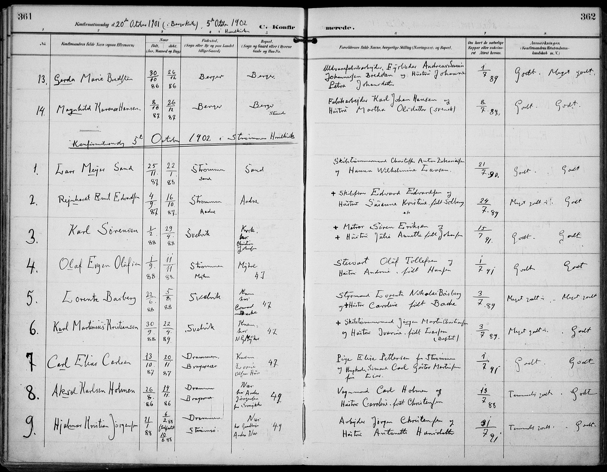 Strømm kirkebøker, AV/SAKO-A-322/F/Fa/L0005: Parish register (official) no. I 5, 1898-1919, p. 361-362