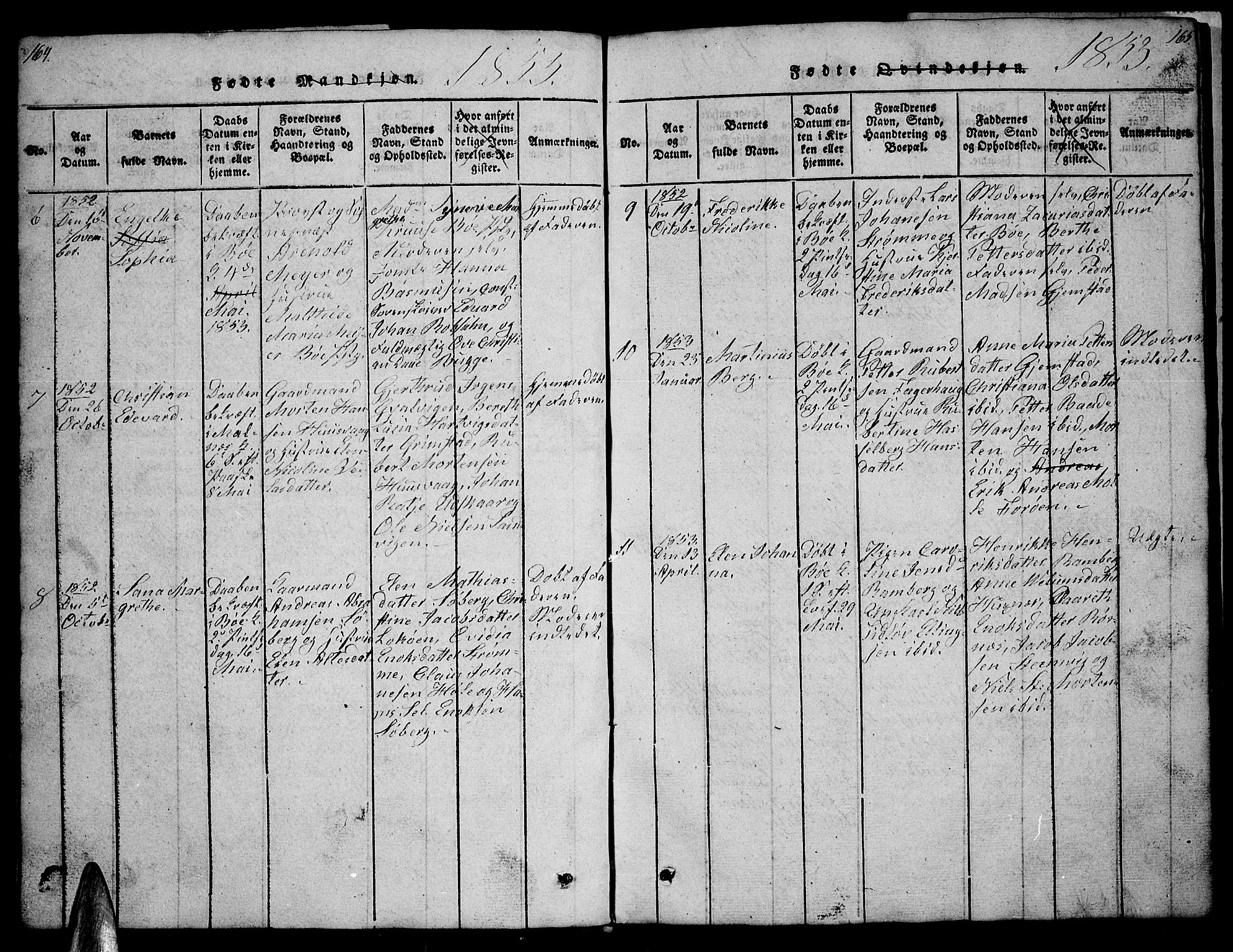 Ministerialprotokoller, klokkerbøker og fødselsregistre - Nordland, AV/SAT-A-1459/891/L1312: Parish register (copy) no. 891C01, 1820-1856, p. 164-165