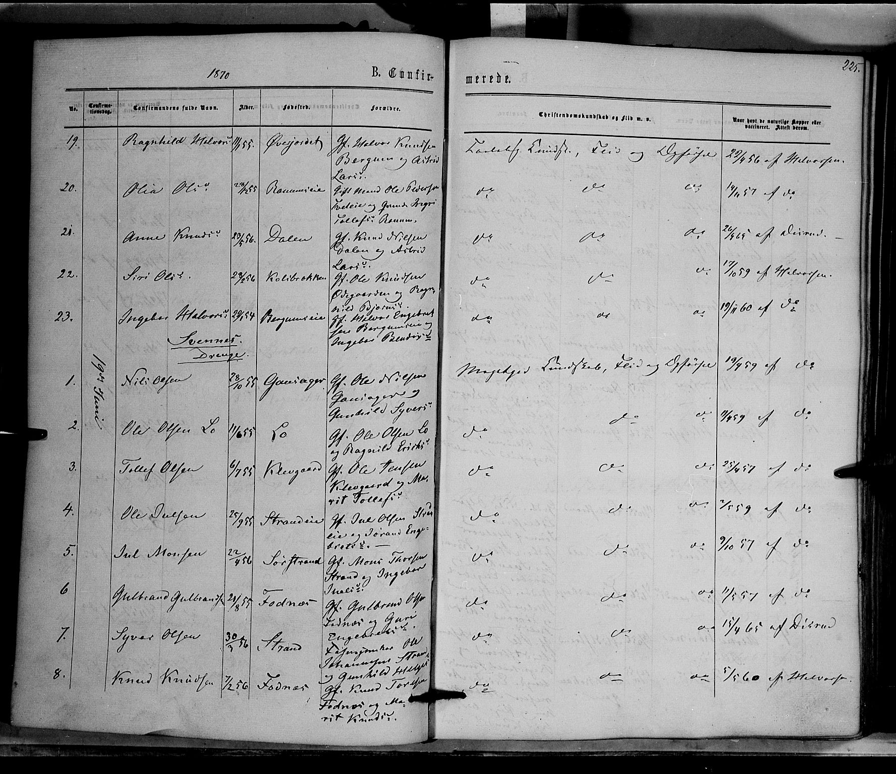 Nord-Aurdal prestekontor, AV/SAH-PREST-132/H/Ha/Haa/L0008: Parish register (official) no. 8, 1863-1875, p. 225