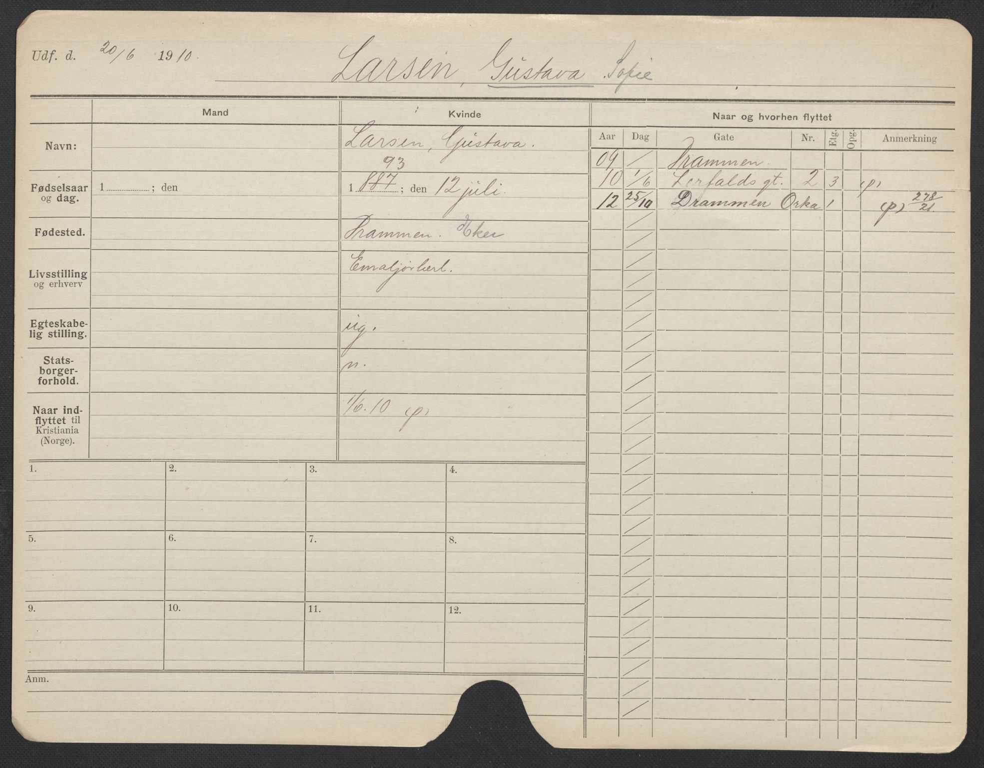 Oslo folkeregister, Registerkort, AV/SAO-A-11715/F/Fa/Fac/L0019: Kvinner, 1906-1914, p. 901a