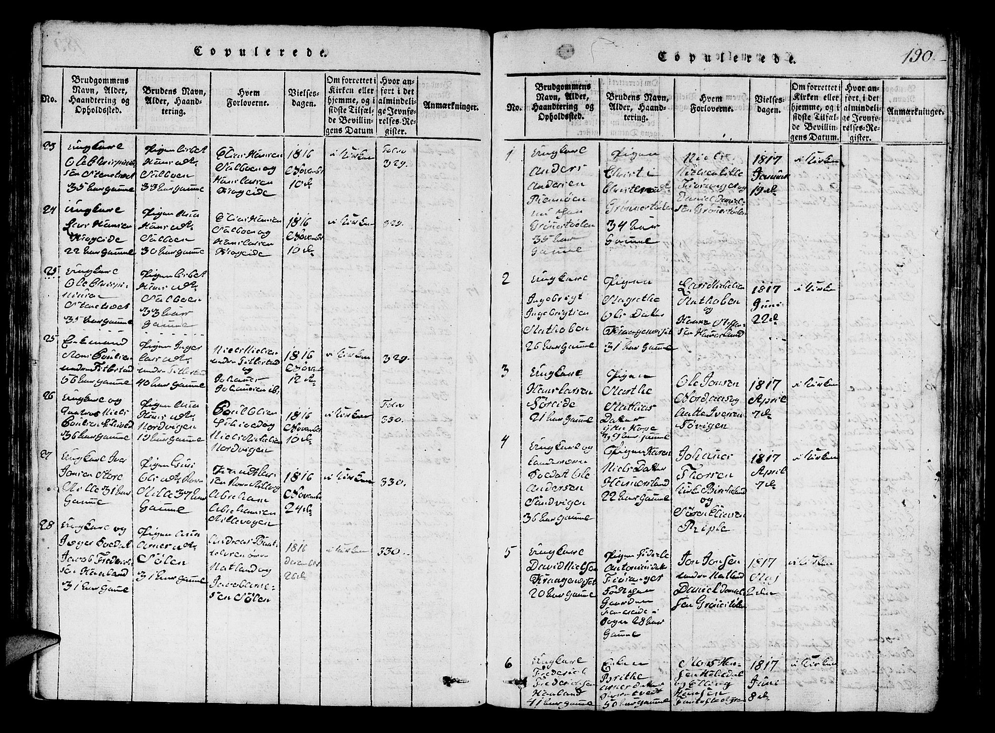 Fana Sokneprestembete, SAB/A-75101/H/Hab/Haba/L0001: Parish register (copy) no. A 1, 1816-1836, p. 190