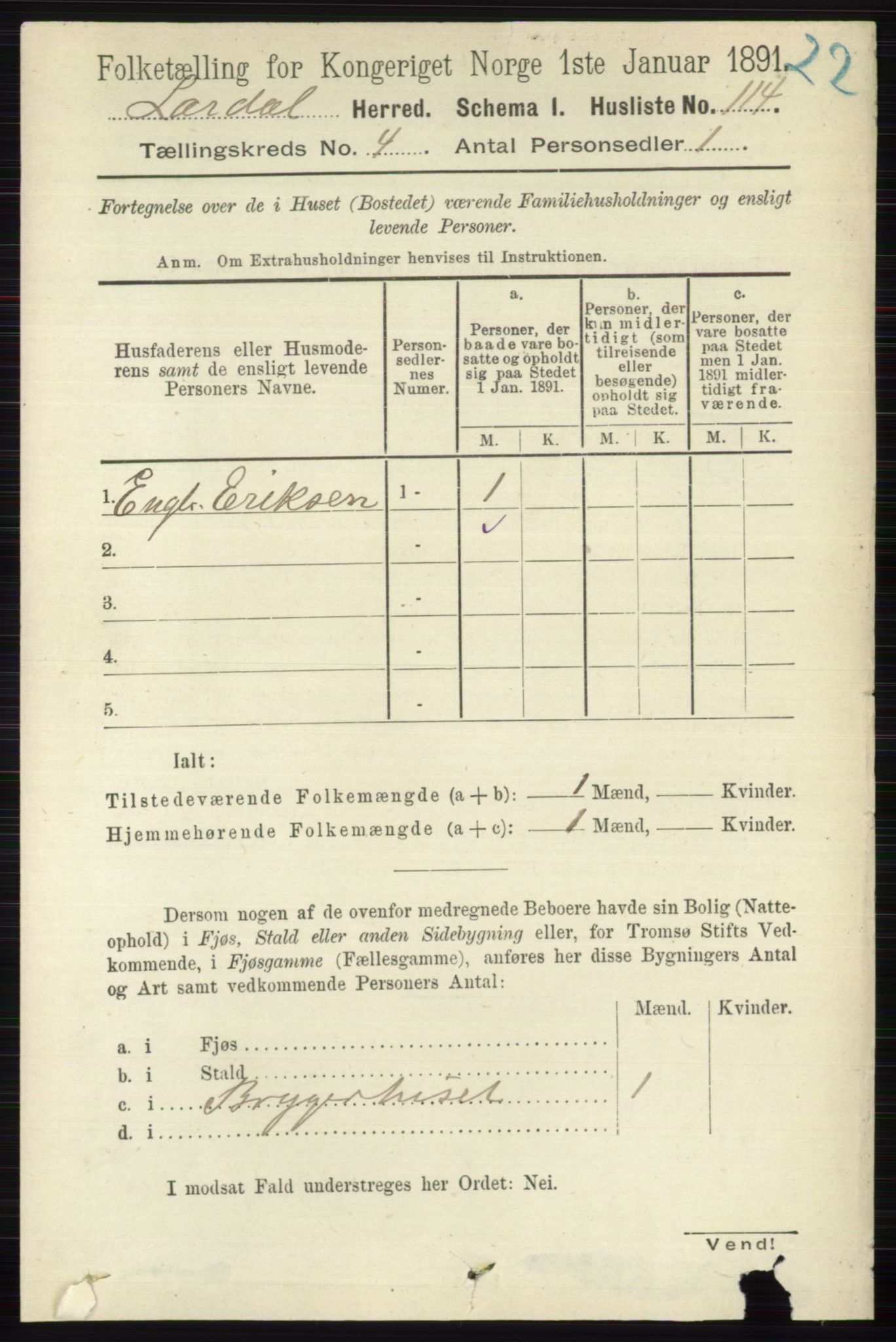 RA, 1891 census for 0728 Lardal, 1891, p. 1964