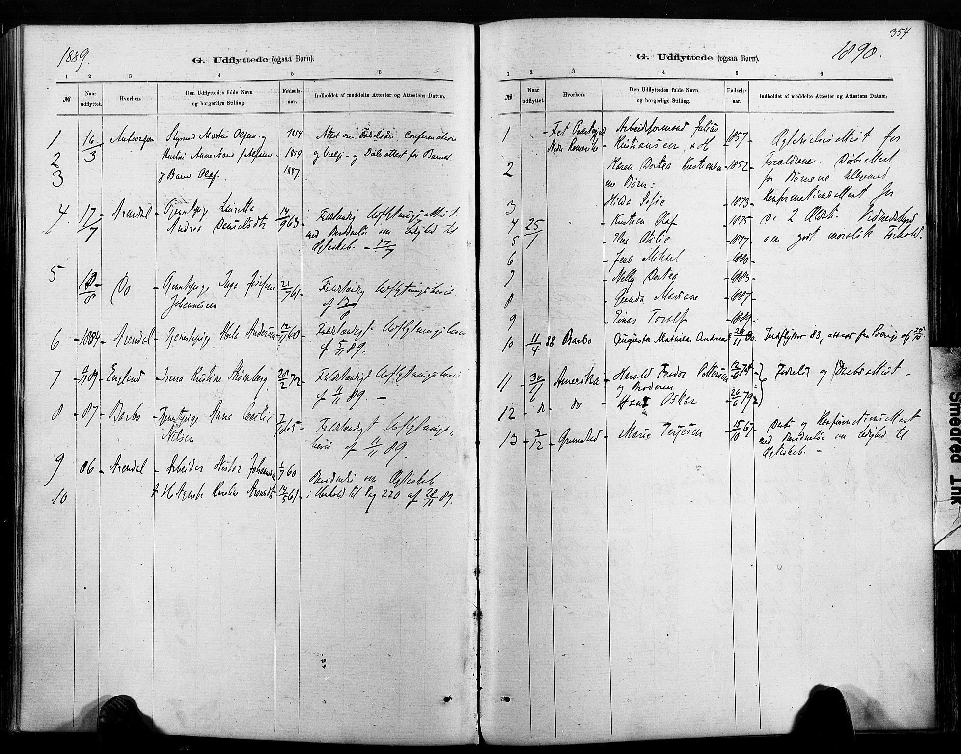 Hisøy sokneprestkontor, SAK/1111-0020/F/Fa/L0003: Parish register (official) no. A 3, 1881-1894, p. 354
