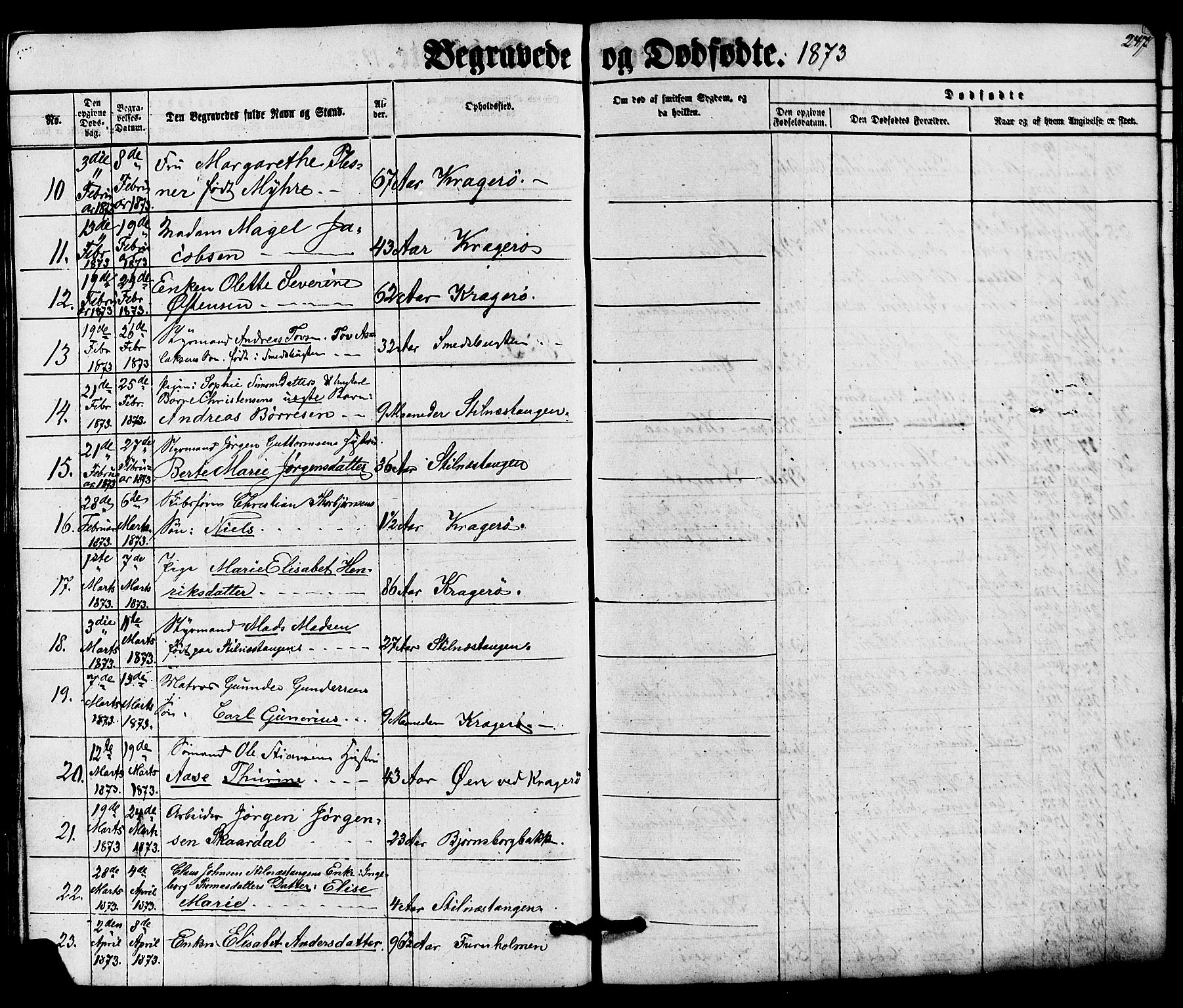 Kragerø kirkebøker, AV/SAKO-A-278/G/Ga/L0005: Parish register (copy) no. 5, 1865-1881, p. 247
