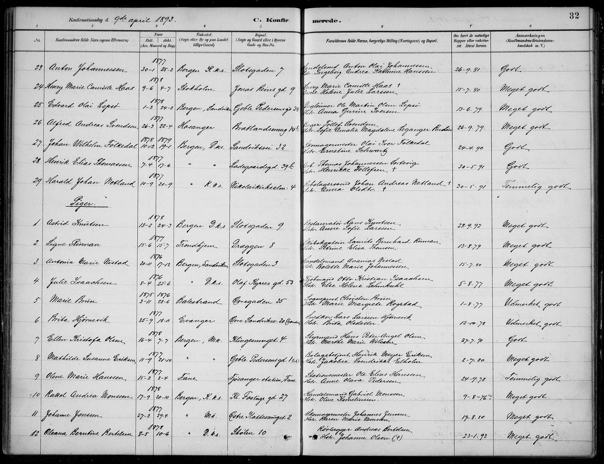 Mariakirken Sokneprestembete, AV/SAB-A-76901/H/Hab/L0008: Parish register (copy) no. A 8, 1889-1908, p. 32