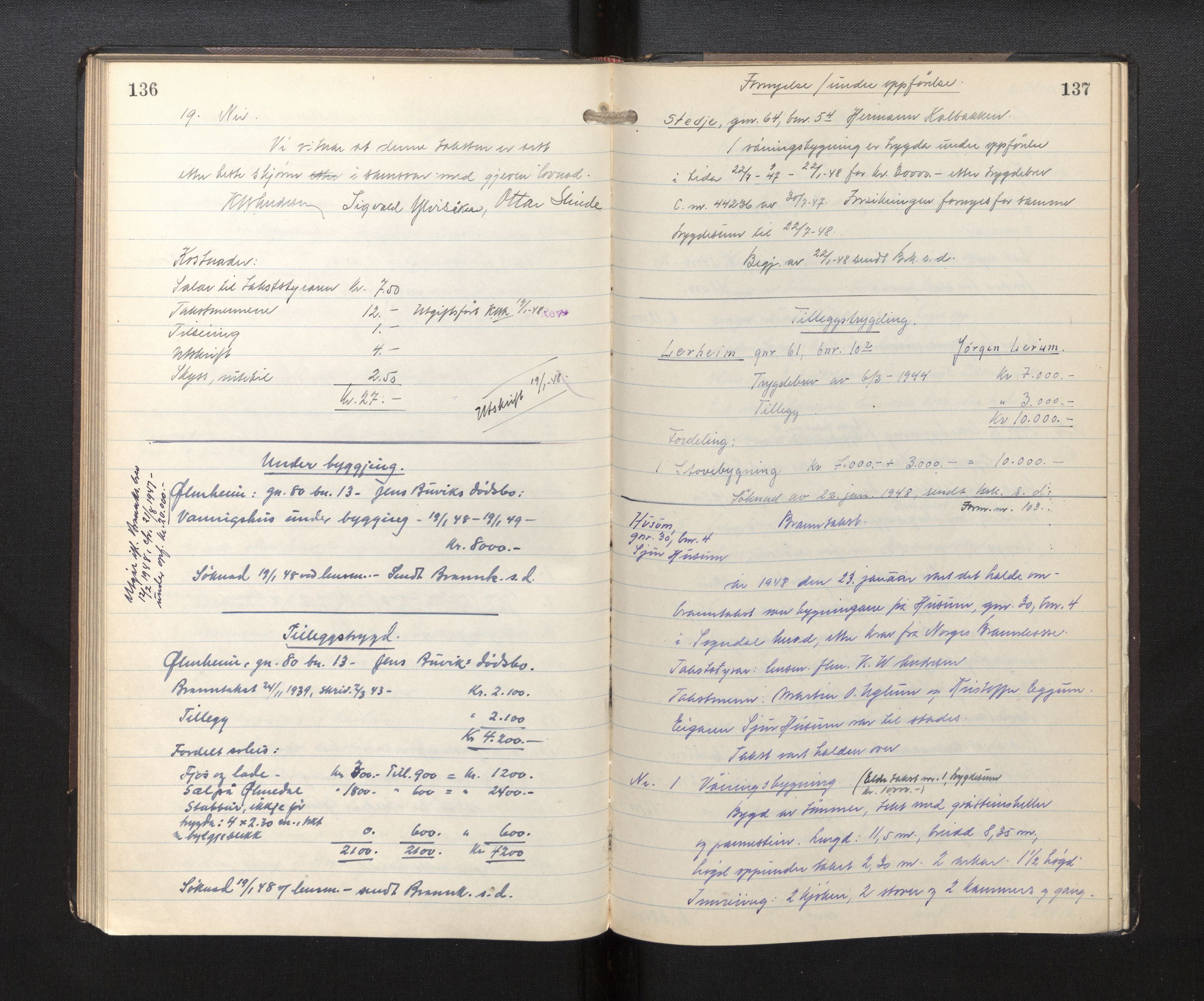 Lensmannen i Sogndal, AV/SAB-A-29901/0012/L0005: Branntakstprotokoll, 1945-1950, p. 136-137