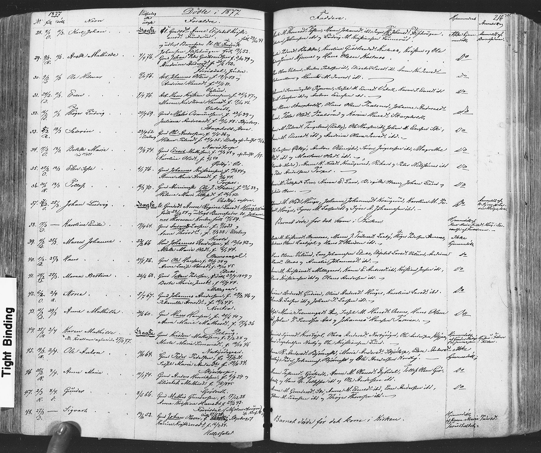 Rakkestad prestekontor Kirkebøker, AV/SAO-A-2008/F/Fa/L0011: Parish register (official) no. I 11, 1862-1877, p. 216