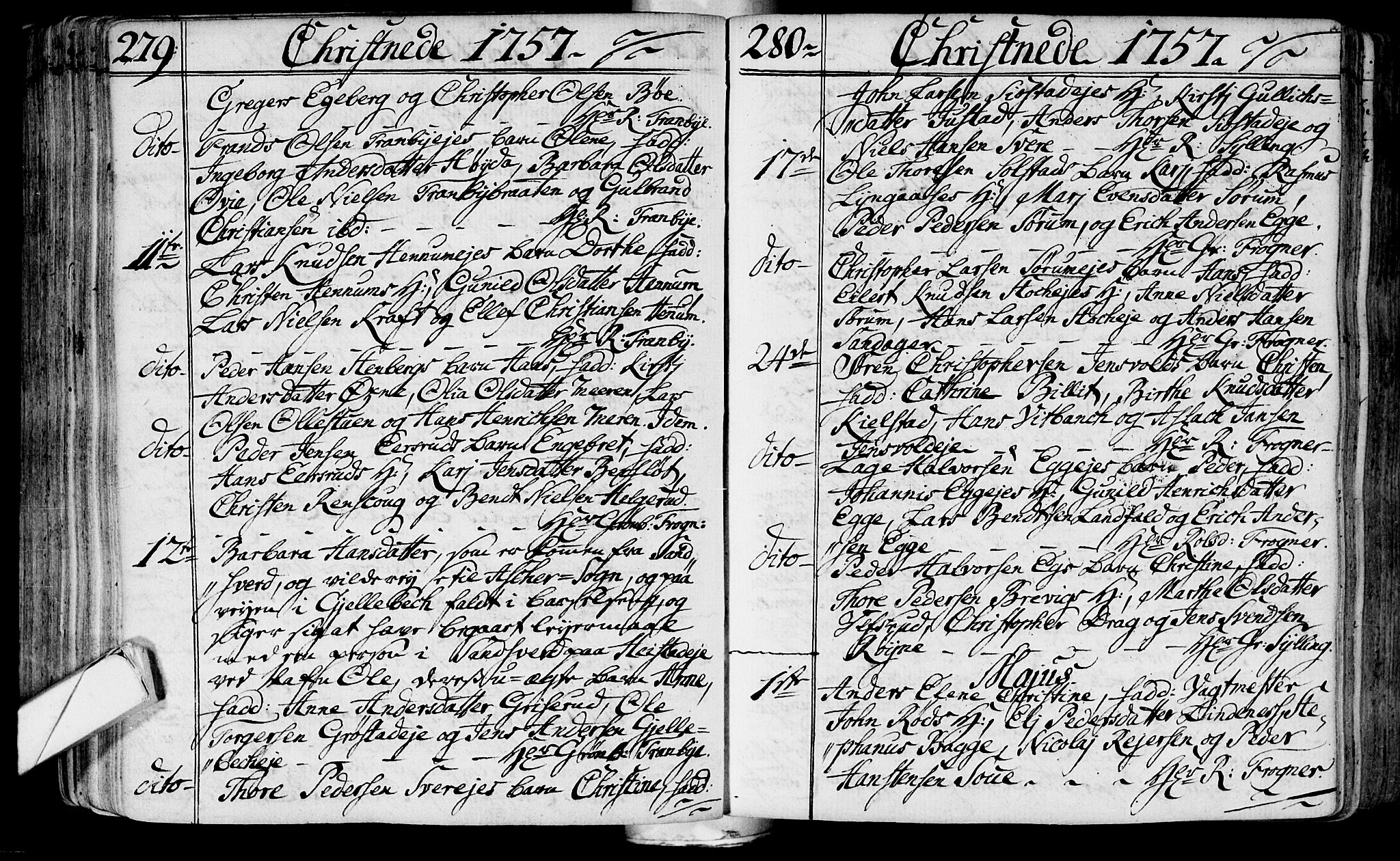 Lier kirkebøker, AV/SAKO-A-230/F/Fa/L0004: Parish register (official) no. I 4, 1749-1764, p. 279-280