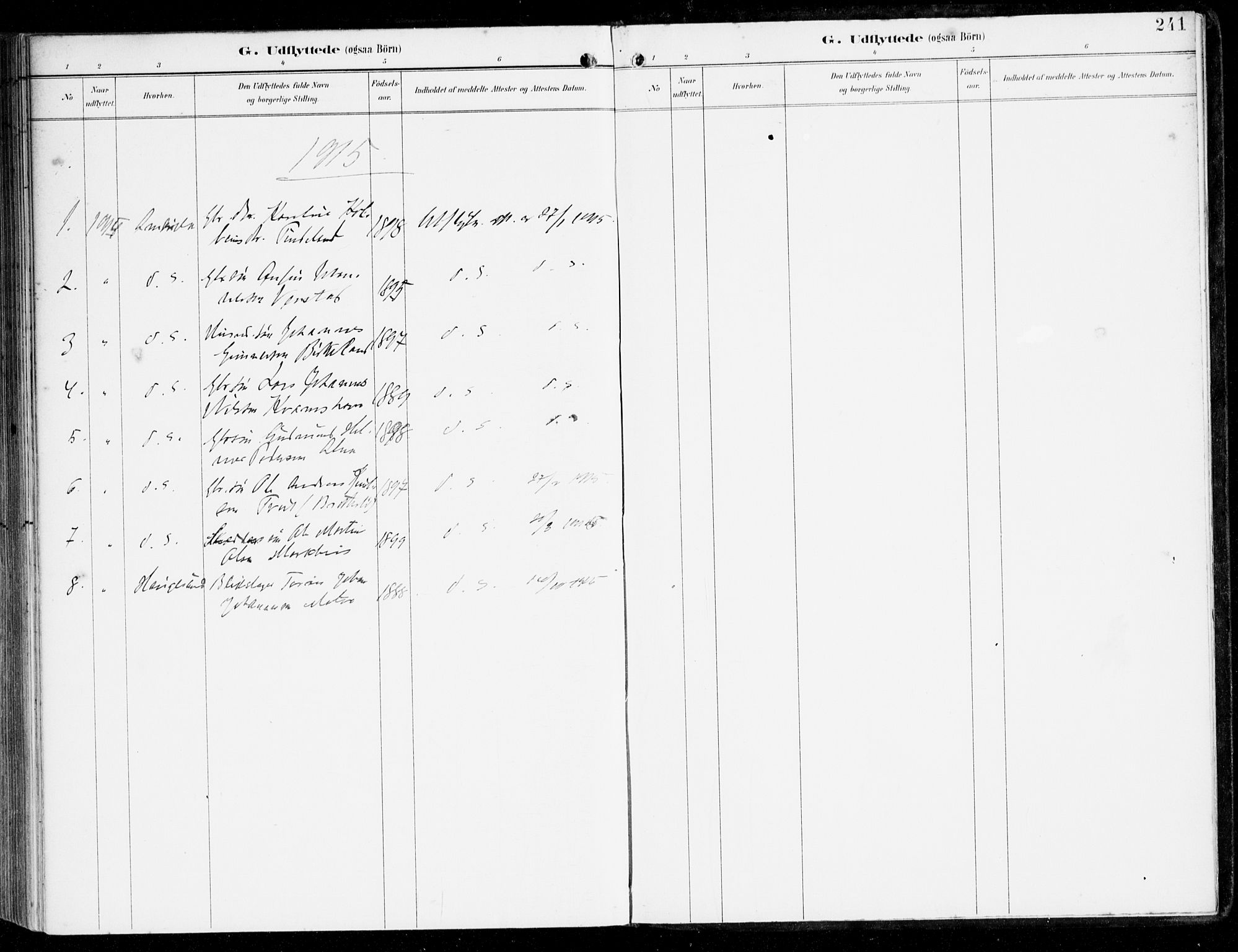 Sveio Sokneprestembete, AV/SAB-A-78501/H/Haa: Parish register (official) no. D 2, 1894-1916, p. 241