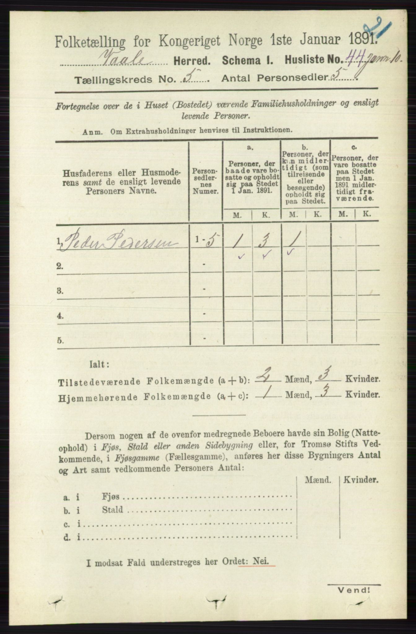 RA, 1891 census for 0716 Våle, 1891, p. 1345