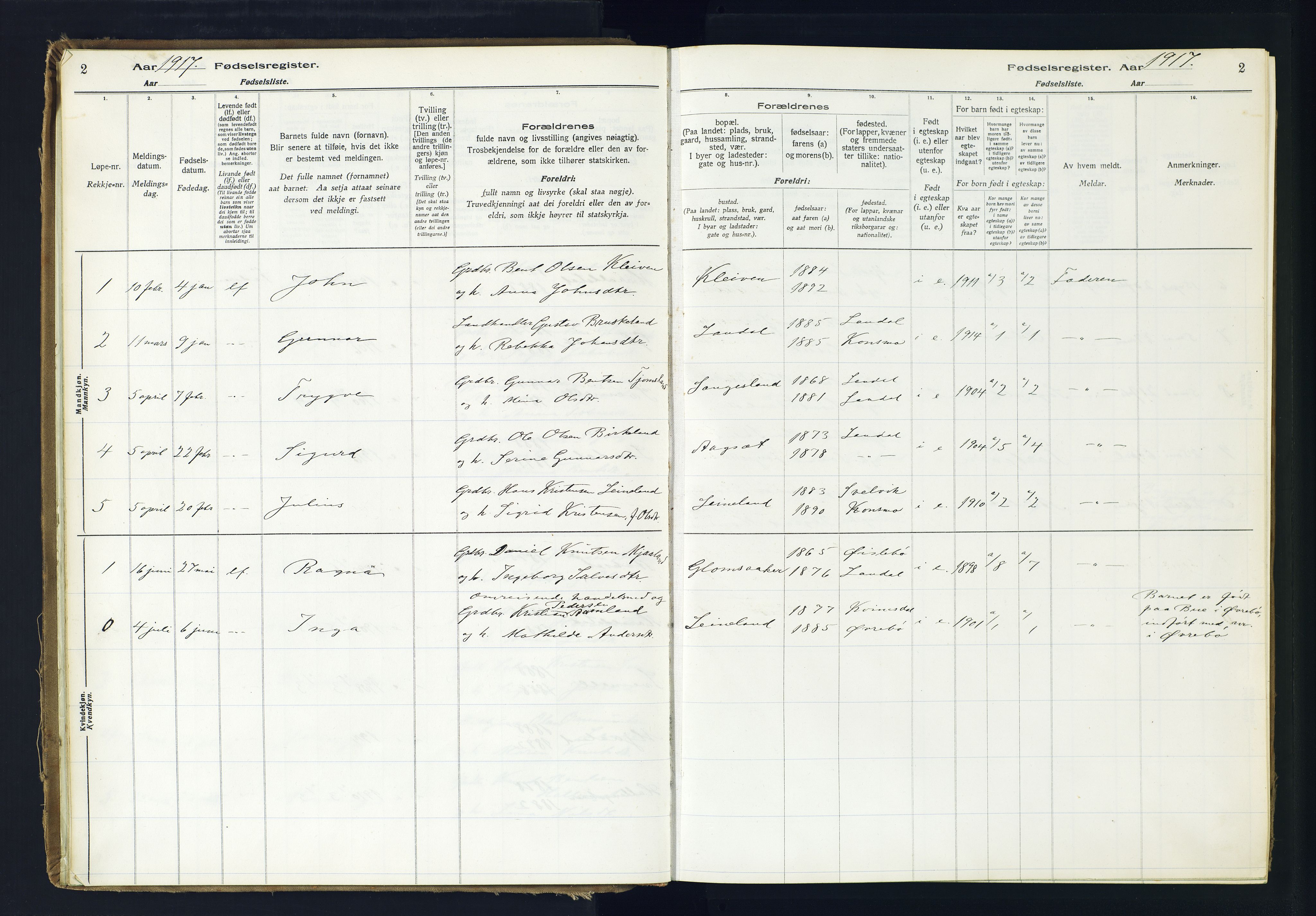 Holum sokneprestkontor, AV/SAK-1111-0022/J/Ja/L0001: Birth register no. II.6.10, 1916-1982, p. 2