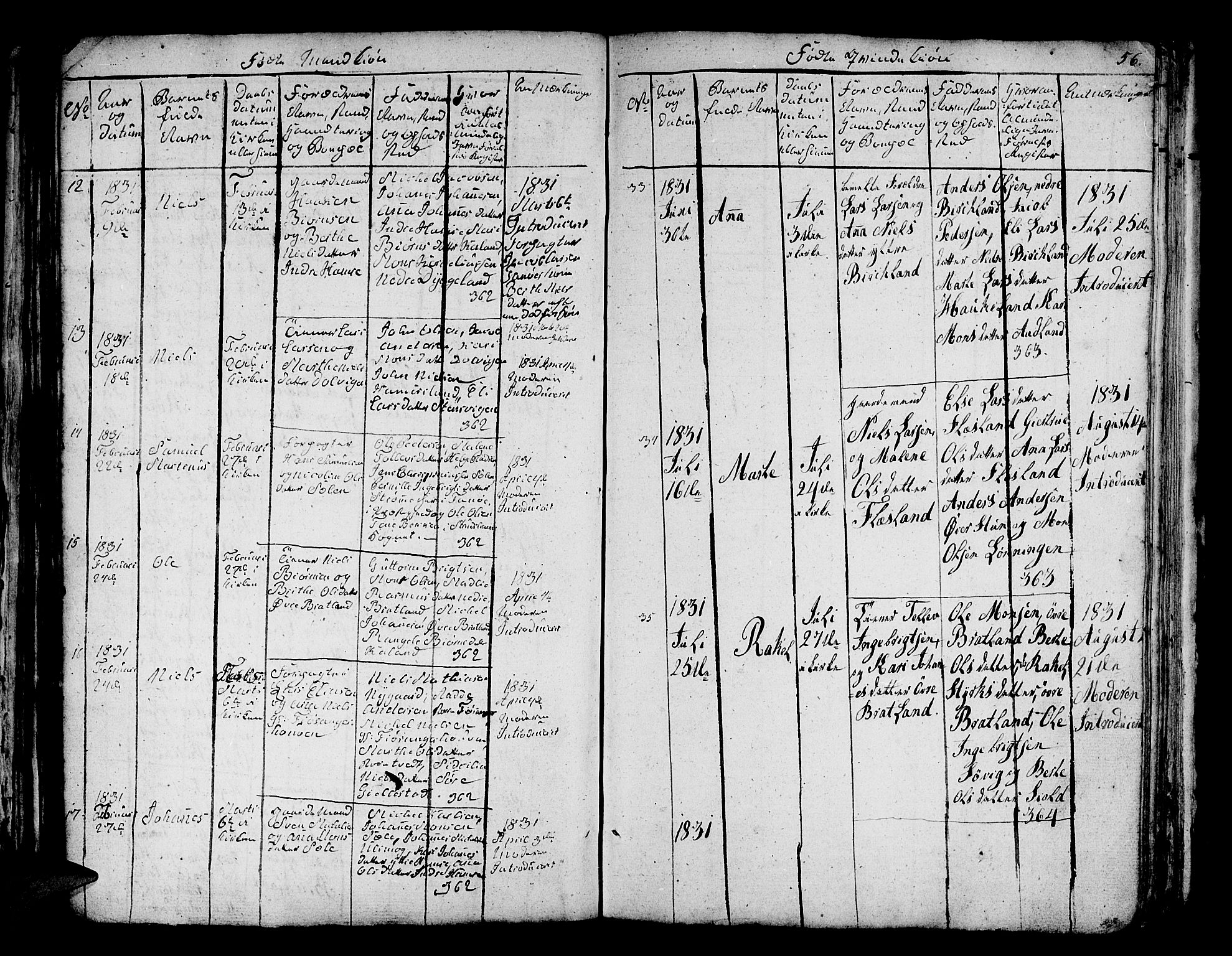 Fana Sokneprestembete, AV/SAB-A-75101/H/Hab/Habc/L0001: Parish register (copy) no. C 1, 1824-1837, p. 56