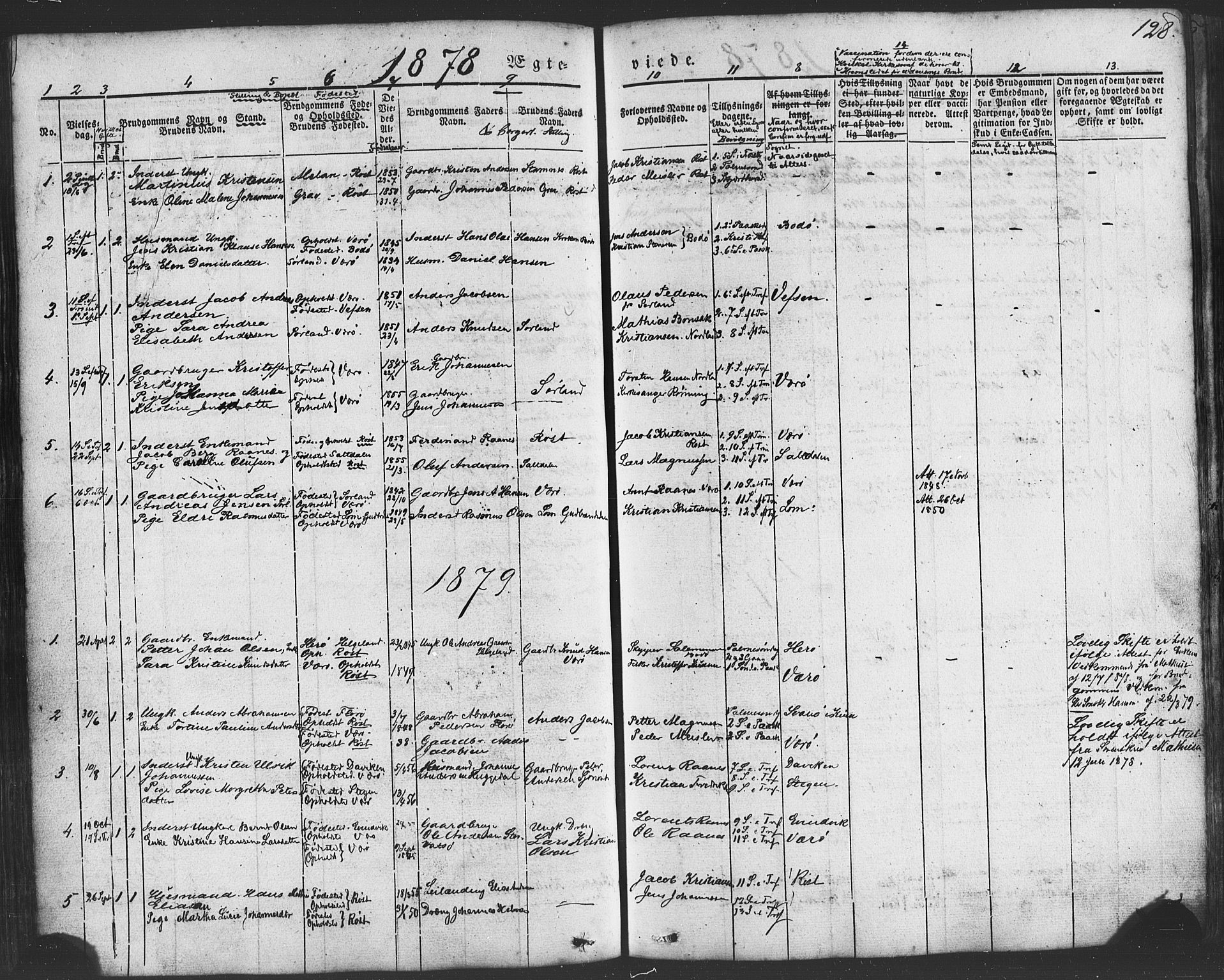 Ministerialprotokoller, klokkerbøker og fødselsregistre - Nordland, SAT/A-1459/807/L0121: Parish register (official) no. 807A04, 1846-1879, p. 128