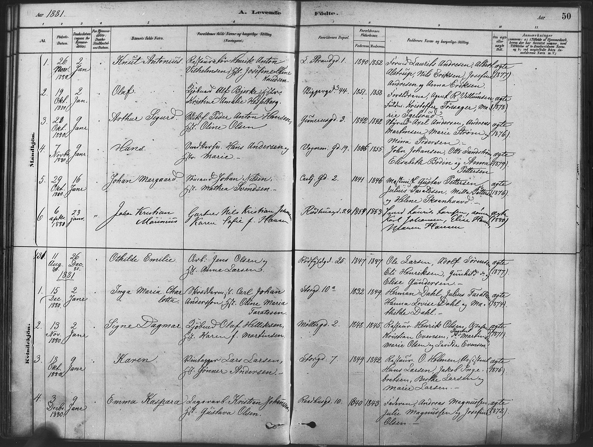 Oslo domkirke Kirkebøker, SAO/A-10752/F/Fa/L0029: Parish register (official) no. 29, 1879-1892, p. 50