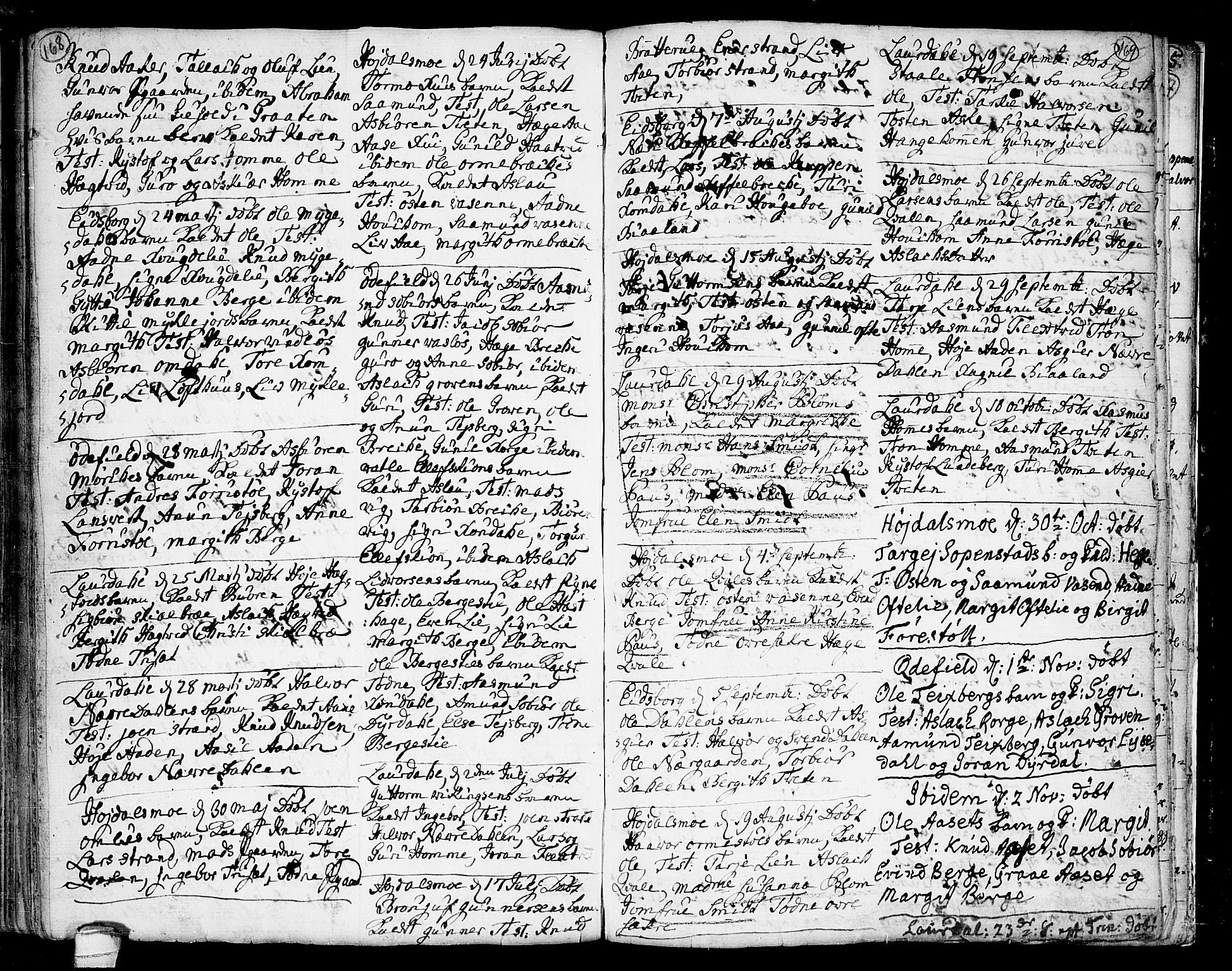 Lårdal kirkebøker, SAKO/A-284/F/Fa/L0002: Parish register (official) no. I 2, 1734-1754, p. 168-169