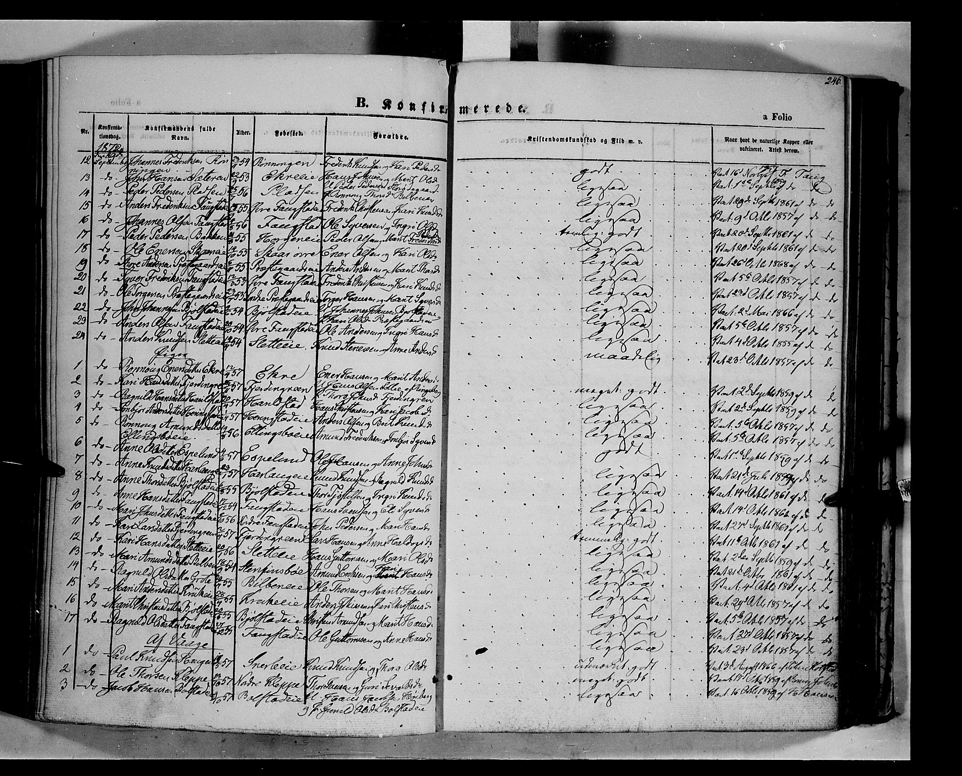 Vågå prestekontor, SAH/PREST-076/H/Ha/Haa/L0006: Parish register (official) no. 6 /1, 1856-1872, p. 246