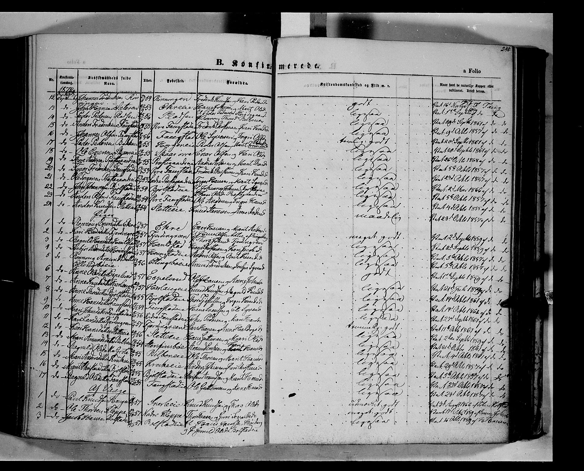 Vågå prestekontor, AV/SAH-PREST-076/H/Ha/Haa/L0006: Parish register (official) no. 6 /1, 1856-1872, p. 246