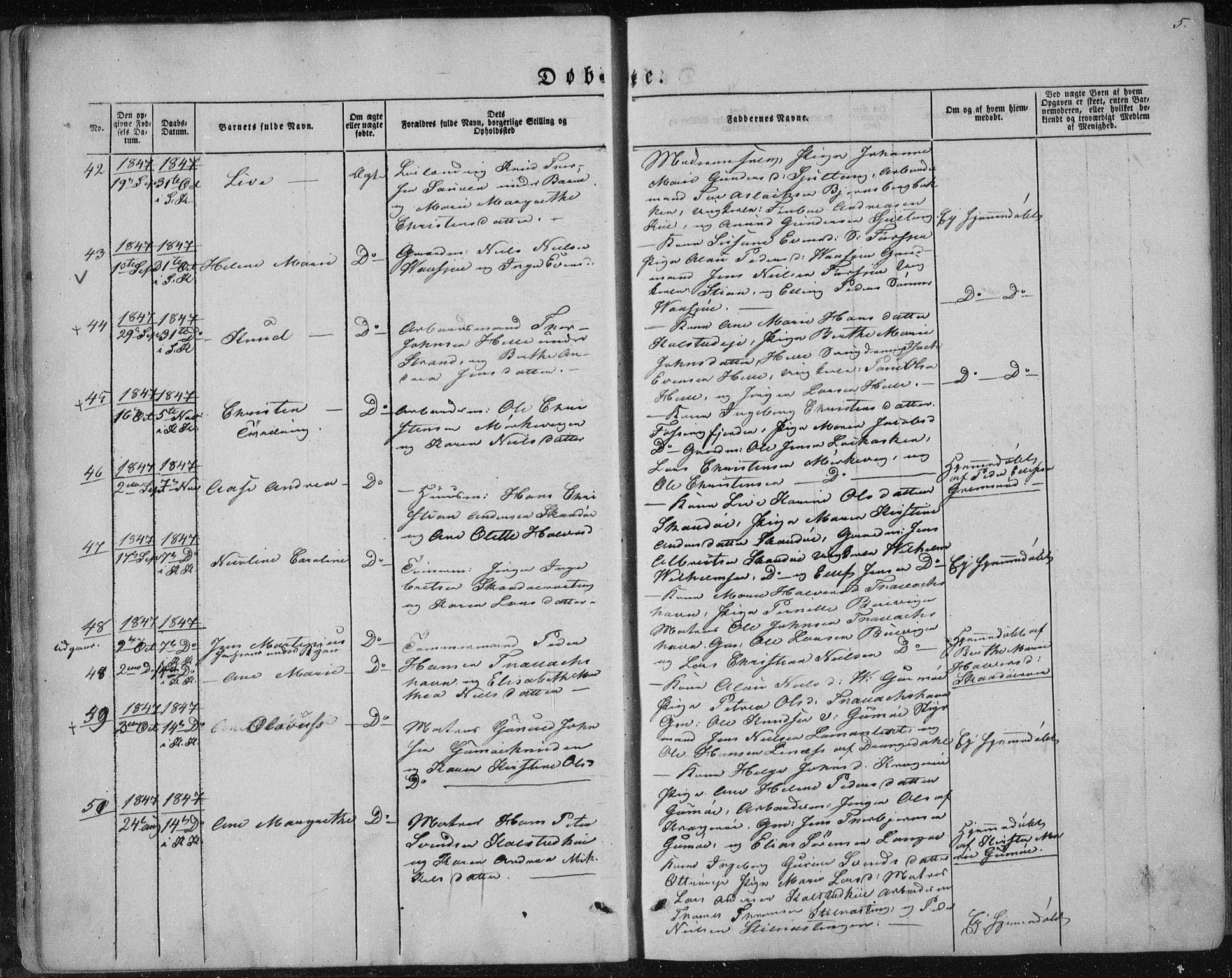 Sannidal kirkebøker, AV/SAKO-A-296/F/Fa/L0008: Parish register (official) no. 8, 1847-1862, p. 5