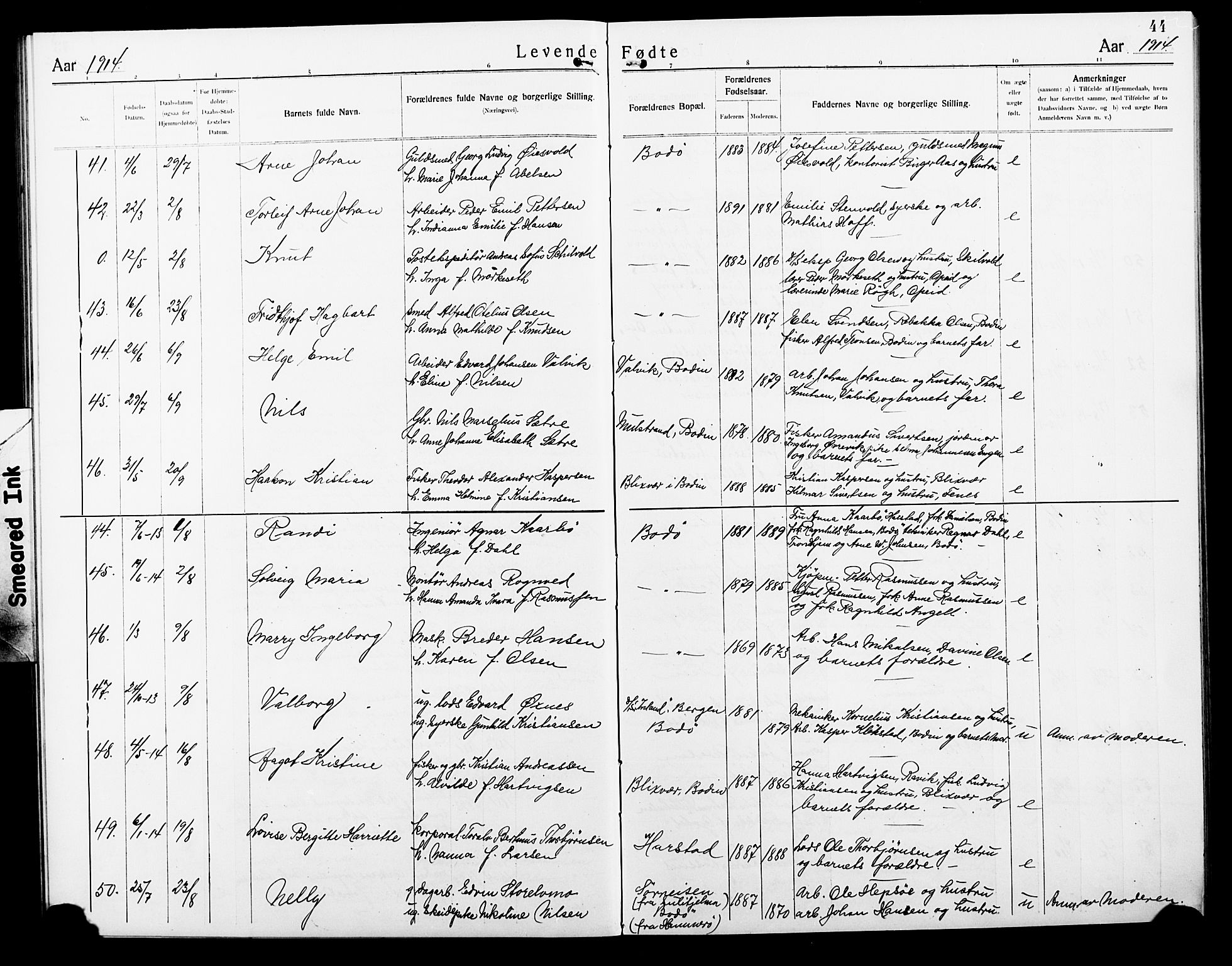 Ministerialprotokoller, klokkerbøker og fødselsregistre - Nordland, SAT/A-1459/801/L0034: Parish register (copy) no. 801C09, 1910-1922, p. 44