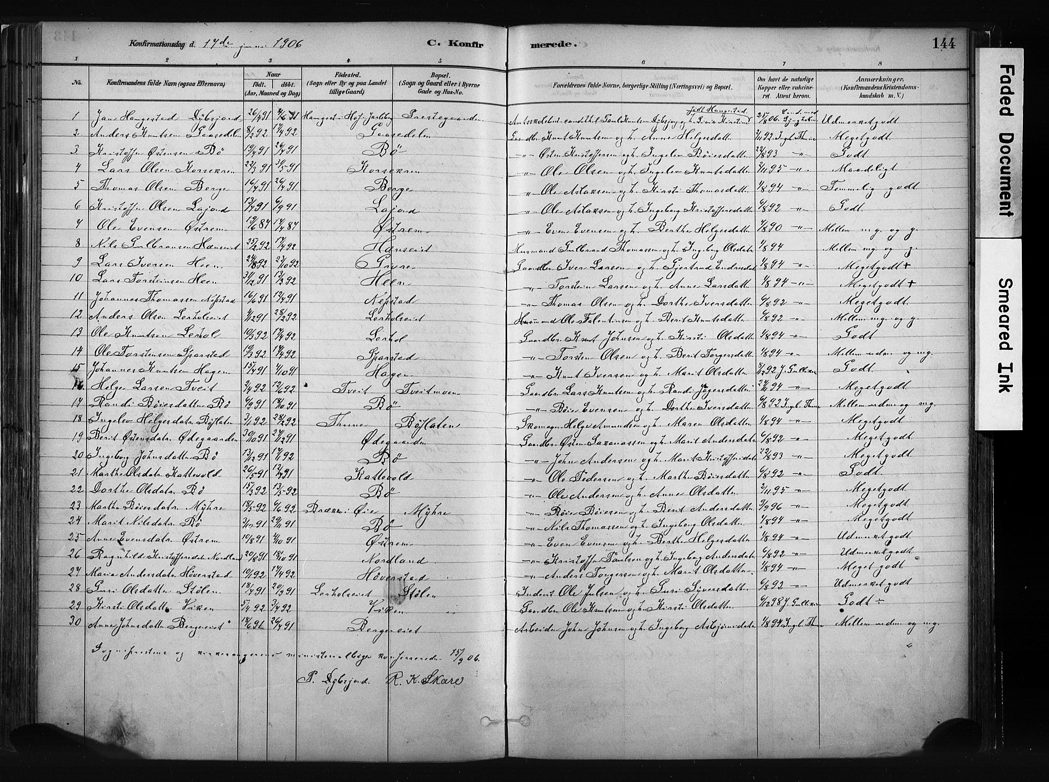 Vang prestekontor, Valdres, SAH/PREST-140/H/Ha/L0008: Parish register (official) no. 8, 1882-1910, p. 144