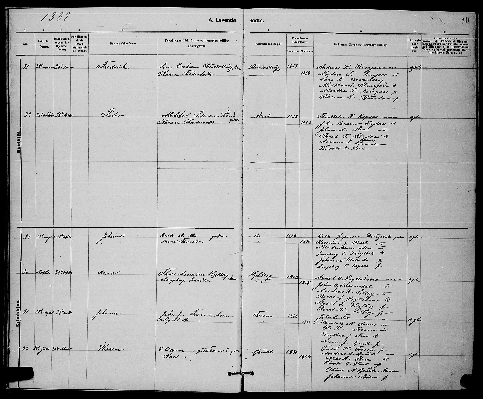 Ministerialprotokoller, klokkerbøker og fødselsregistre - Sør-Trøndelag, AV/SAT-A-1456/672/L0863: Parish register (copy) no. 672C02, 1888-1901, p. 19