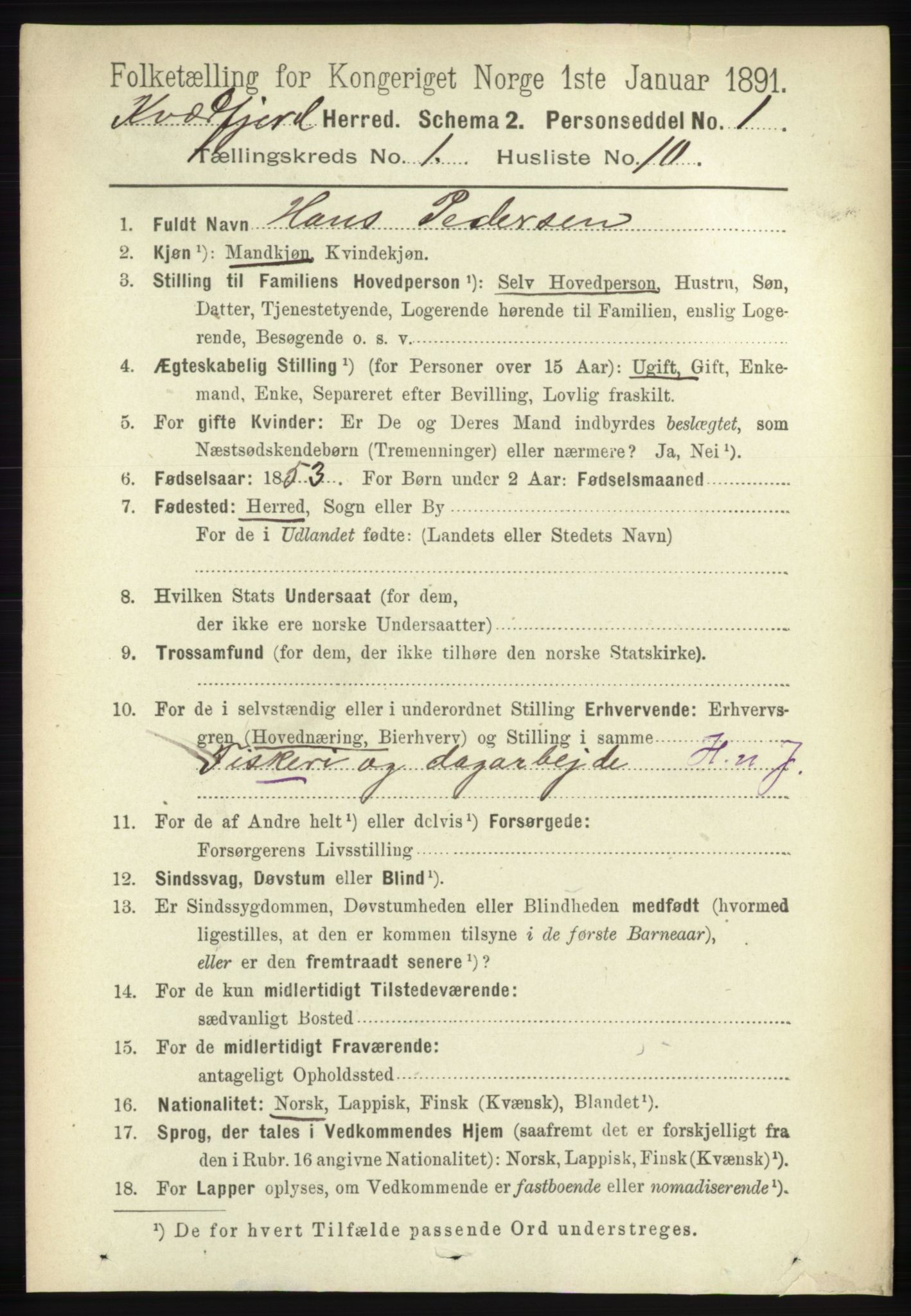 RA, 1891 census for 1911 Kvæfjord, 1891, p. 159