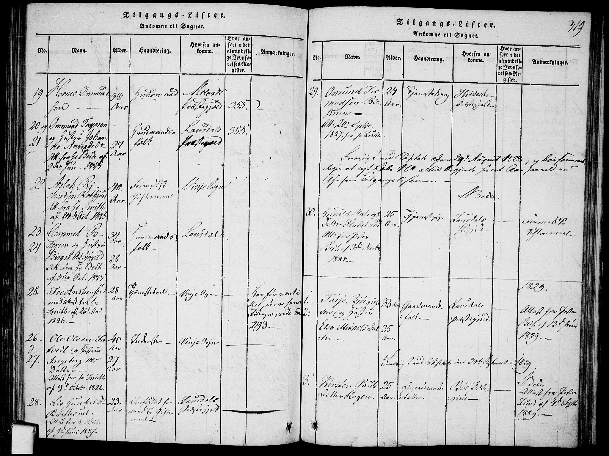 Mo kirkebøker, SAKO/A-286/F/Fa/L0004: Parish register (official) no. I 4, 1814-1844, p. 319